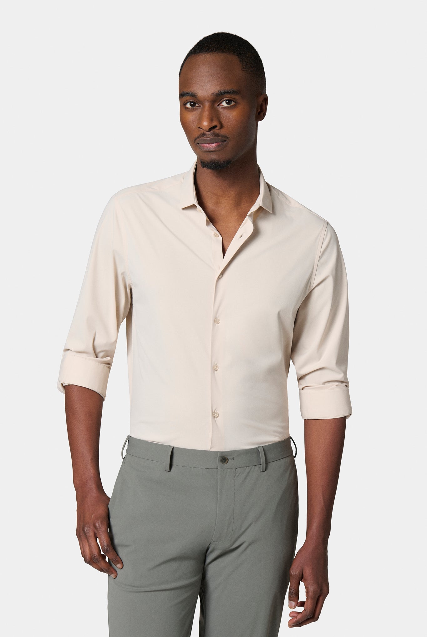 Chemise en matière stretch infroissable Slim fit ligne Activewear Jerem, col semi-italien