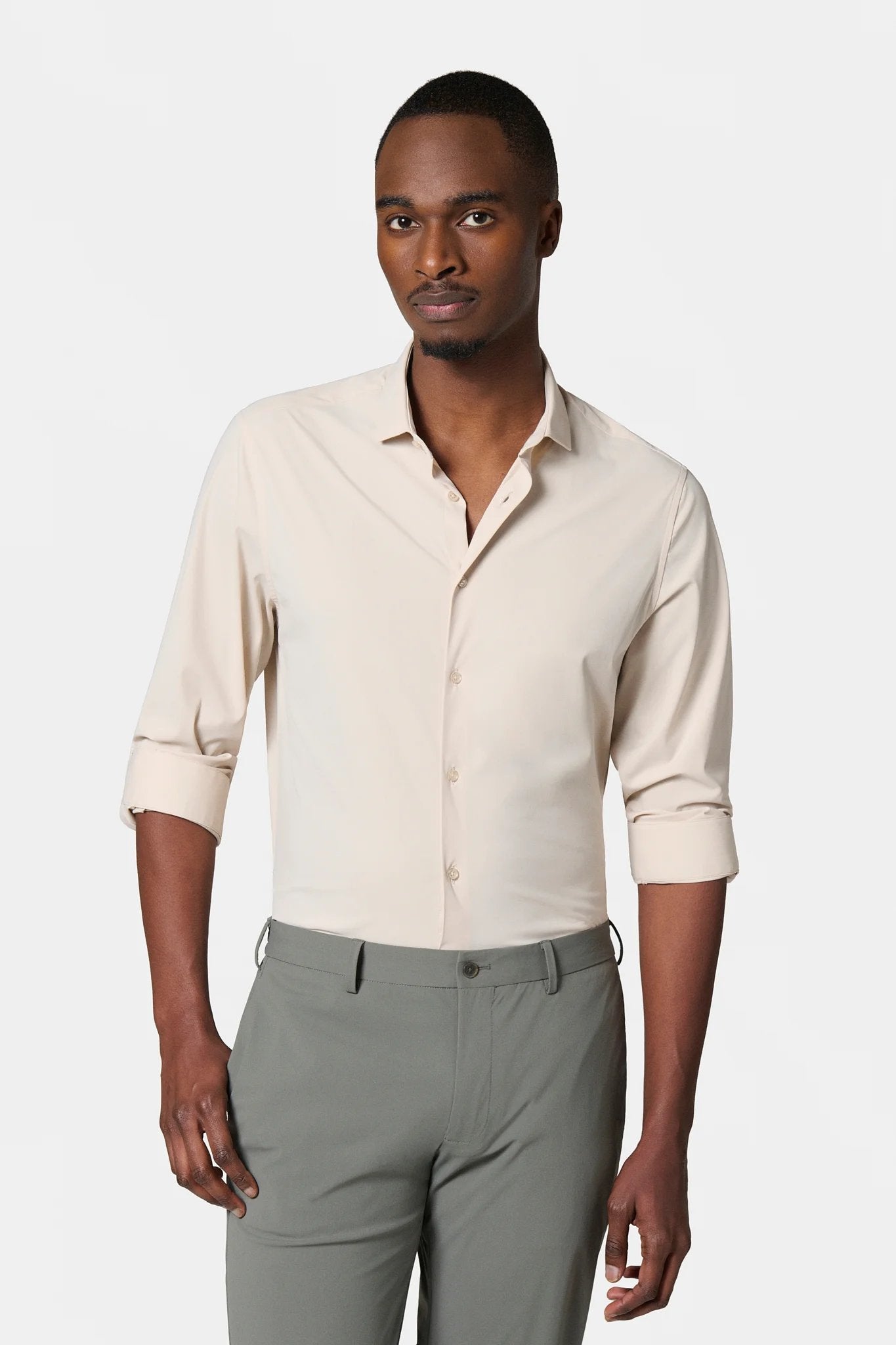 Chemise en matière stretch infroissable Slim fit ligne Activewear Jerem, col semi-italien
