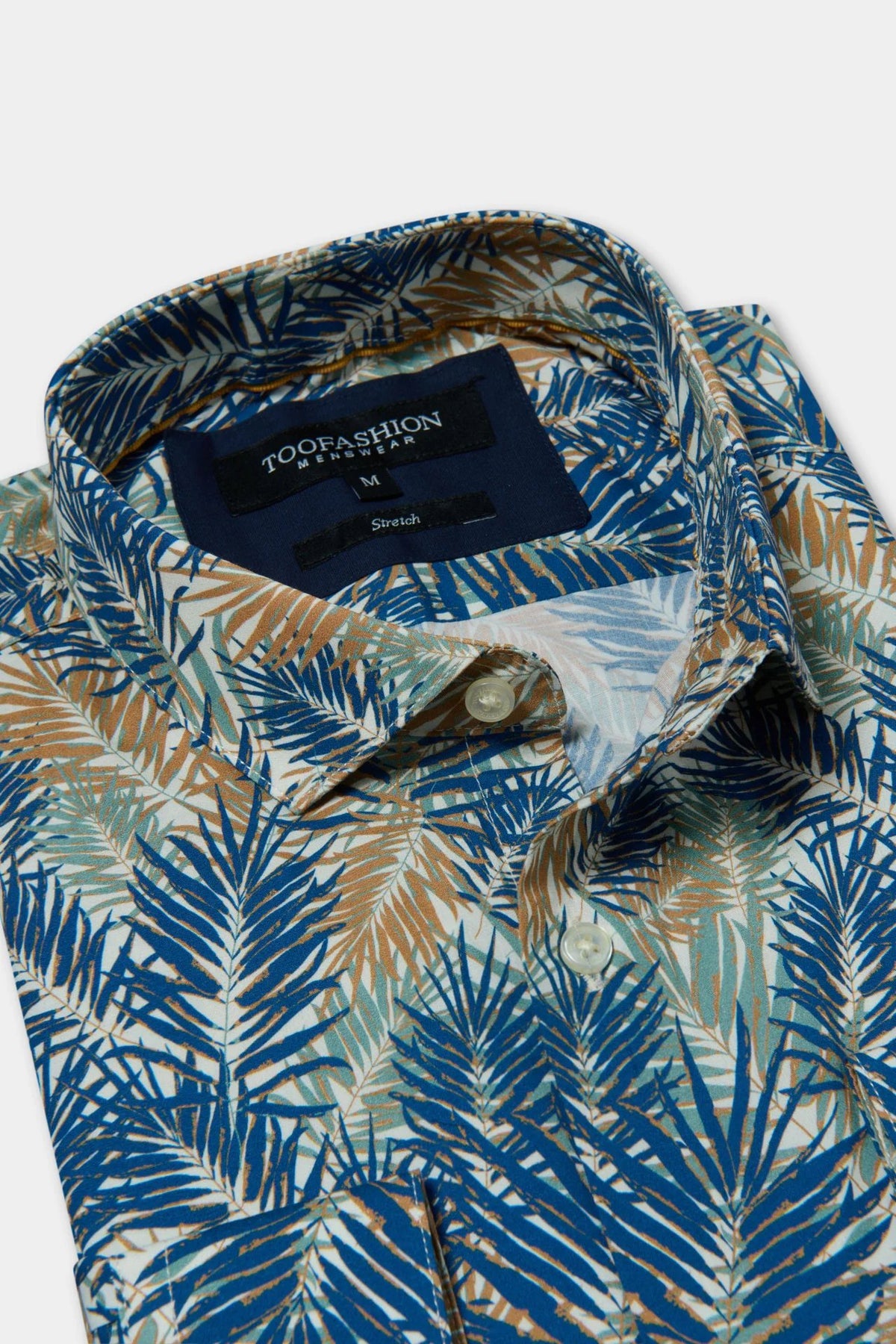 Chemise, popeline de coton stretch imprimé feuillage - slim fit Jerem, col semi-italien, coloris noir