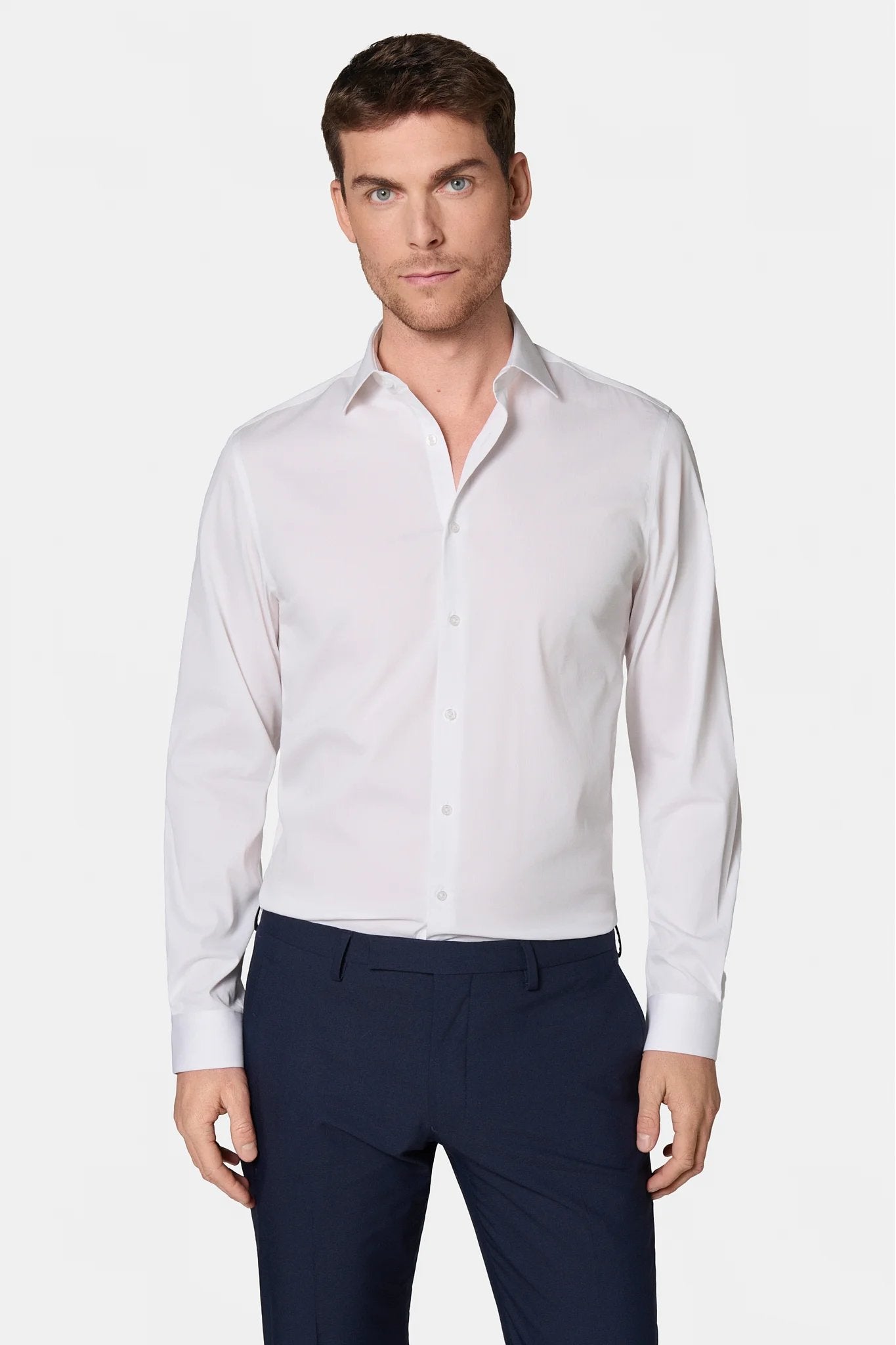 Chemise stretch infroissable col semi-italien Jerem, col semi-italien