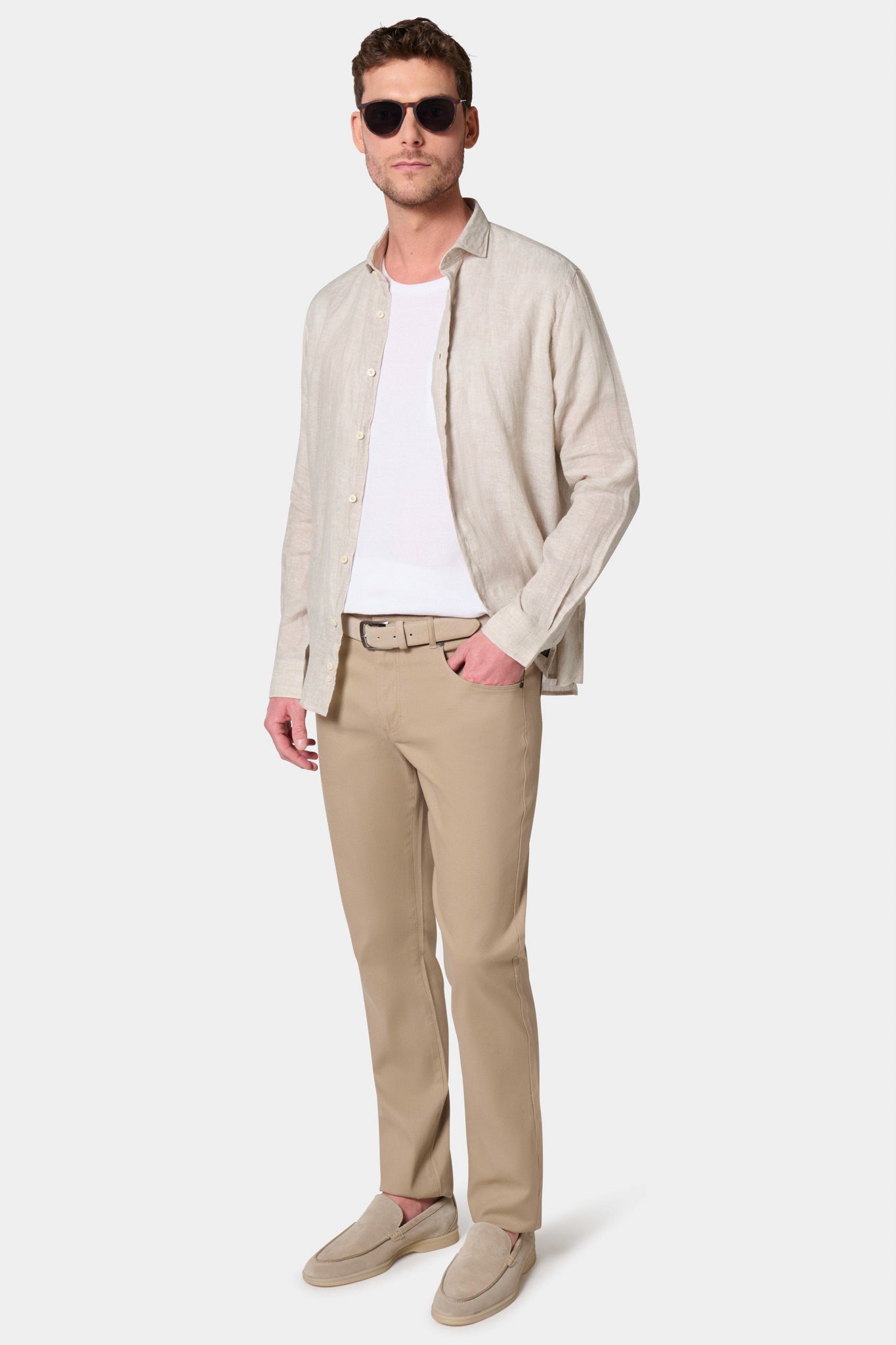 Chemise en pur lin col semi-italien coupe confortable Jerem, coupe confortable, col semi-italien
