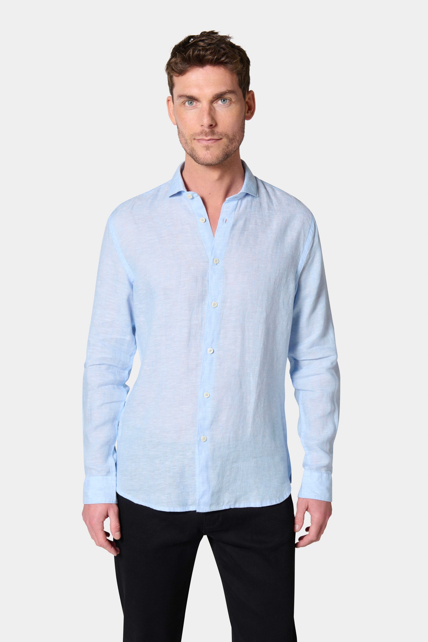 Pur lin col semi-italien coupe confortable — Chemise Jerem, col semi-italien, coupe confortable
