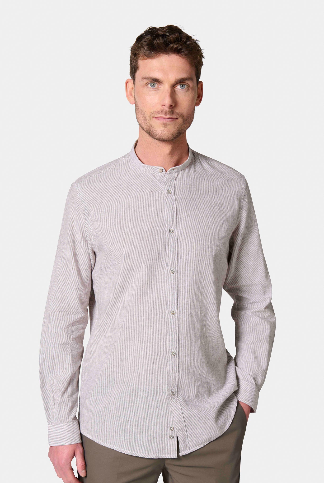 Chemise, lin coton col semi-italien coupe confortable Jerem, coupe confortable, col semi-italien