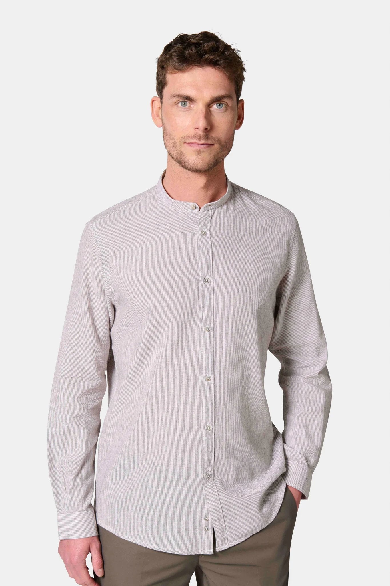 Chemise, lin coton col semi-italien coupe confortable Jerem, coupe confortable, col semi-italien