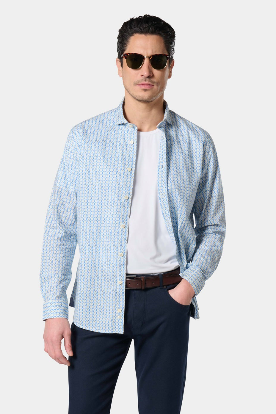 Chemise col semi-italien imprimée fleurie Jerem, col semi-italien, coupe confortable