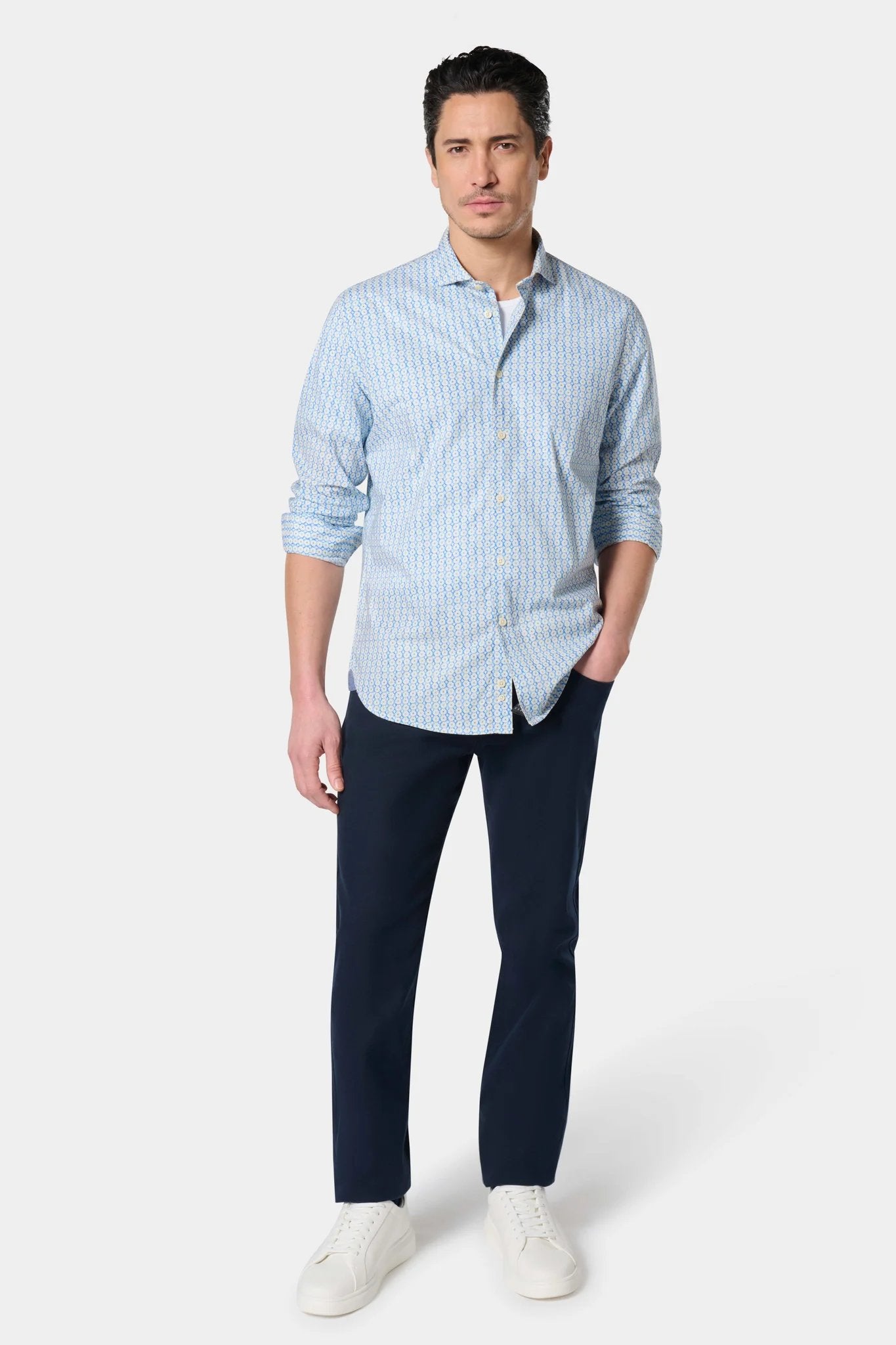 Chemise col semi-italien imprimée fleurie Jerem, coupe confortable, col semi-italien
