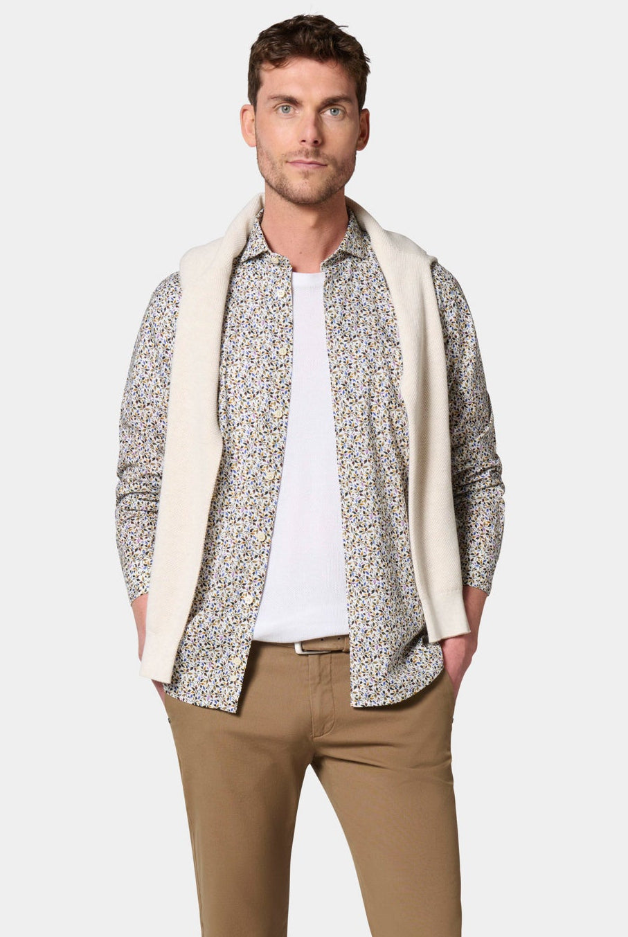 Chemise coupe confortable imprimée fleurie Jerem, col semi-italien, coupe confortable