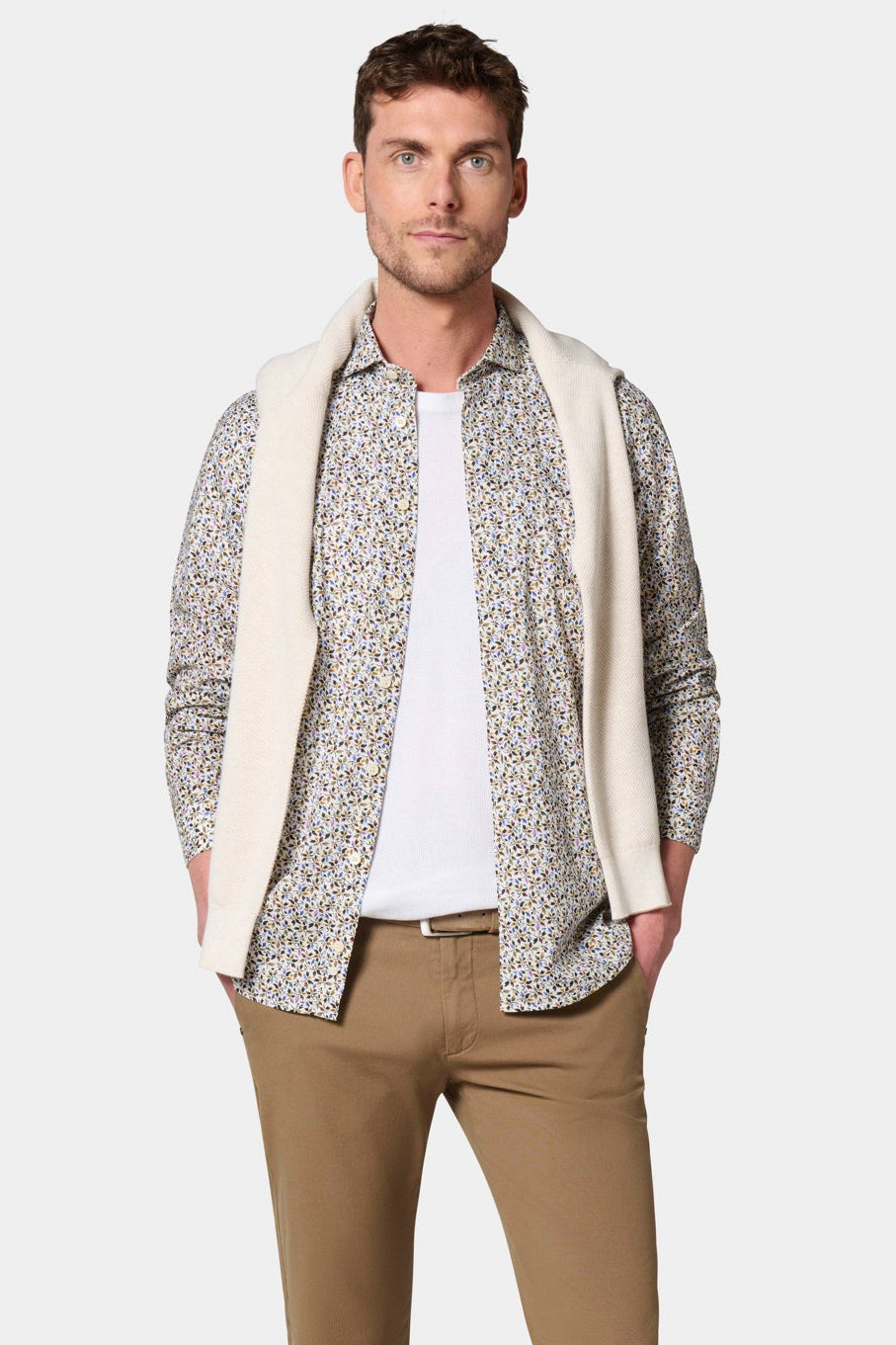 Chemise coupe confortable imprimée fleurie Jerem, col semi-italien, coupe confortable