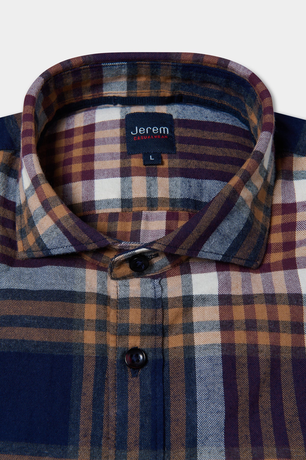 Chemise à carreaux col semi-italien en pur coton