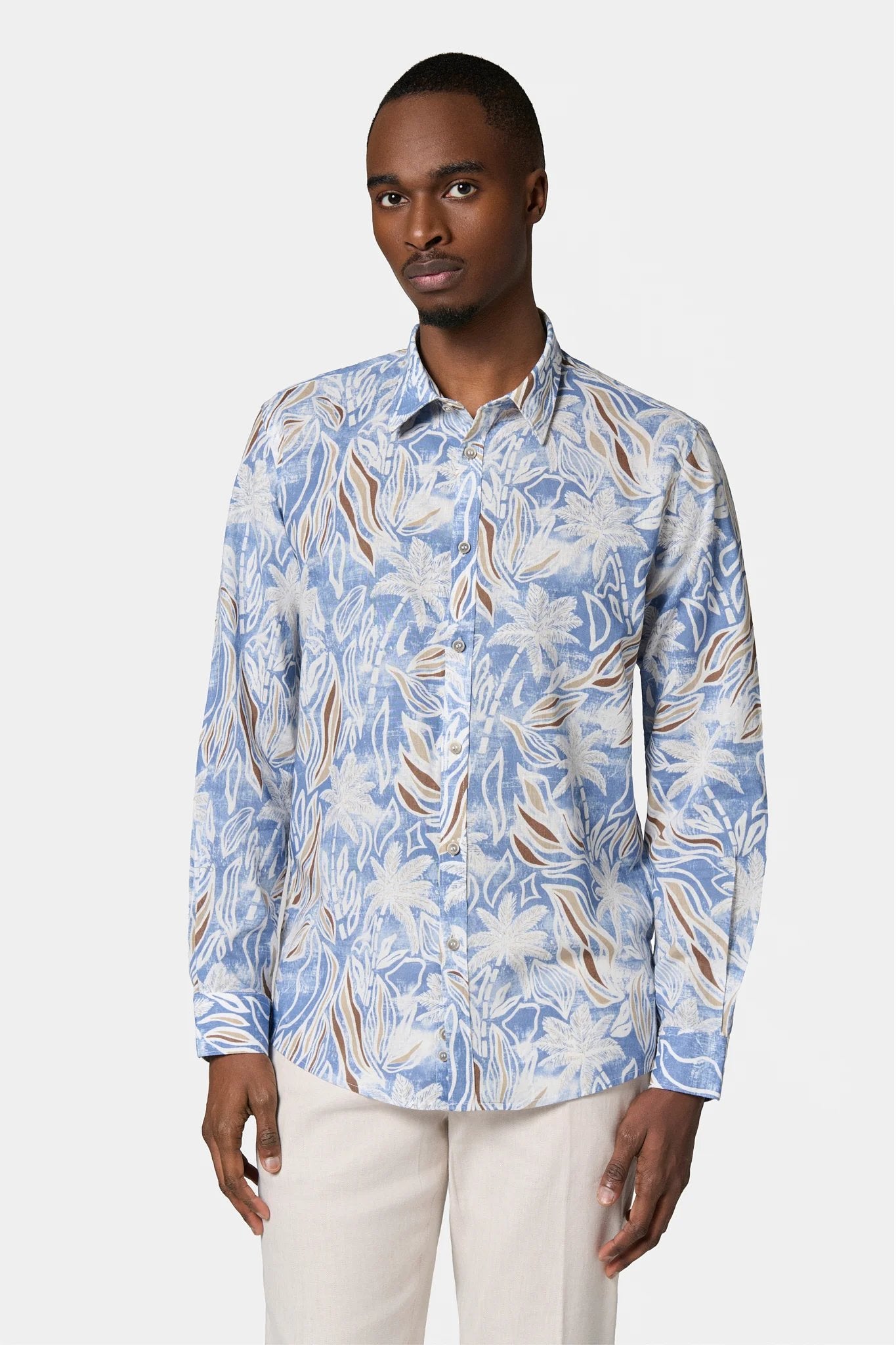 Chemise imprimée, lin coton Jerem, coupe confortable, col classique