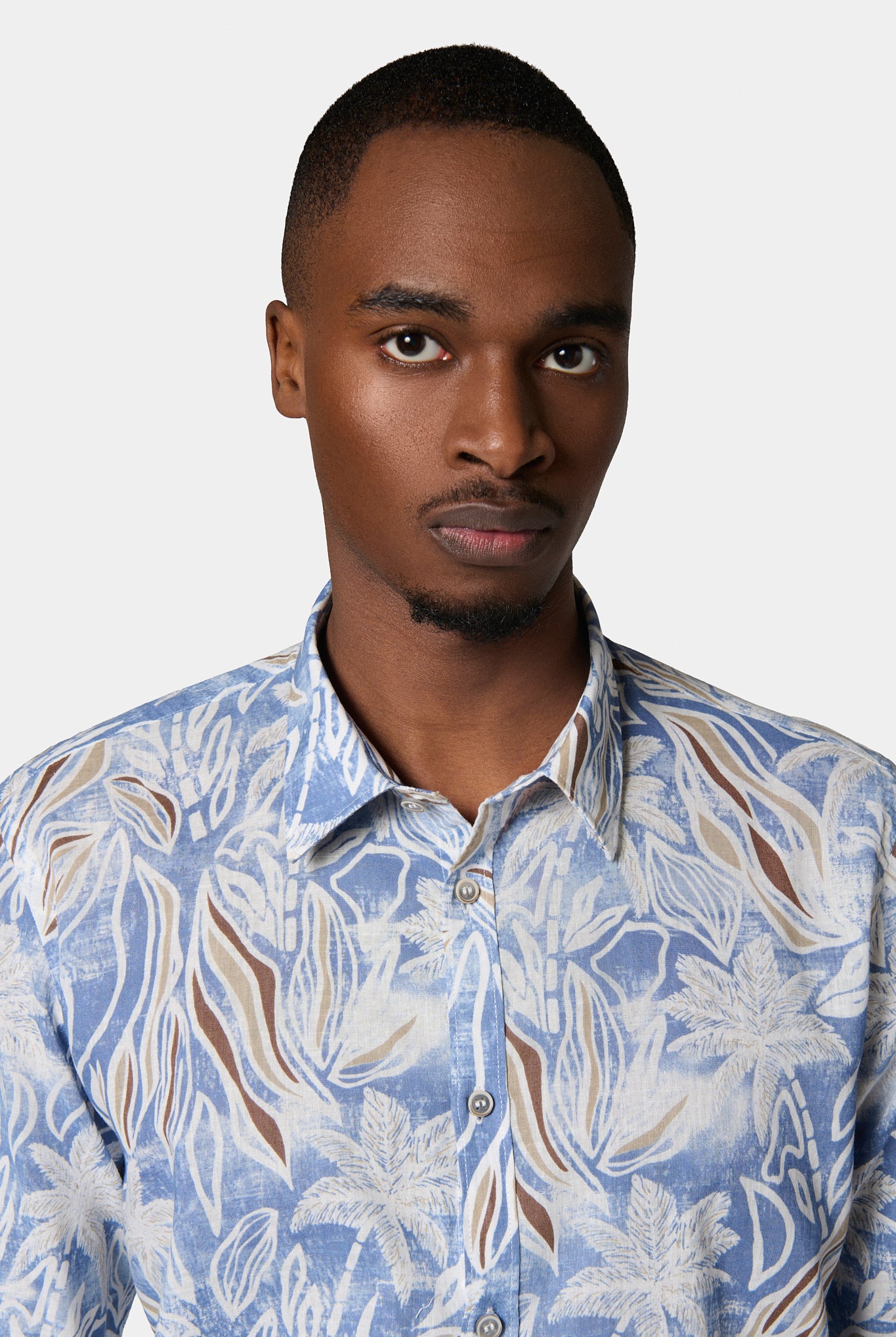 Lin coton — Chemise imprimée Jerem, col classique, coupe confortable