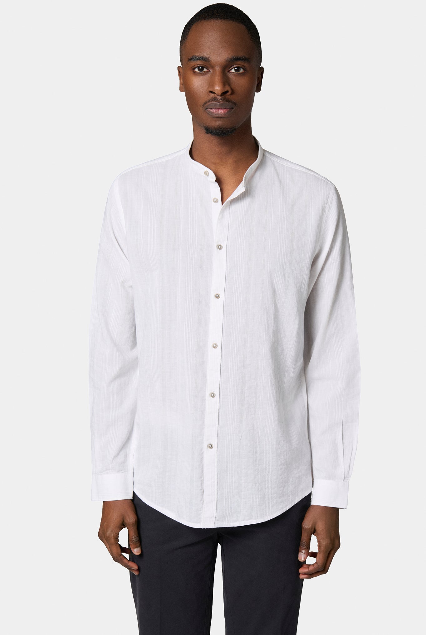 Chemise, lin coton col mao coupe confortable Jerem, coupe confortable, col mao
