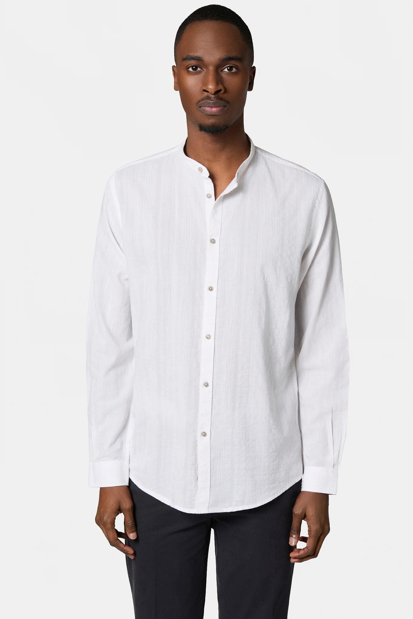 Chemise, lin coton col mao coupe confortable Jerem, coupe confortable, col mao