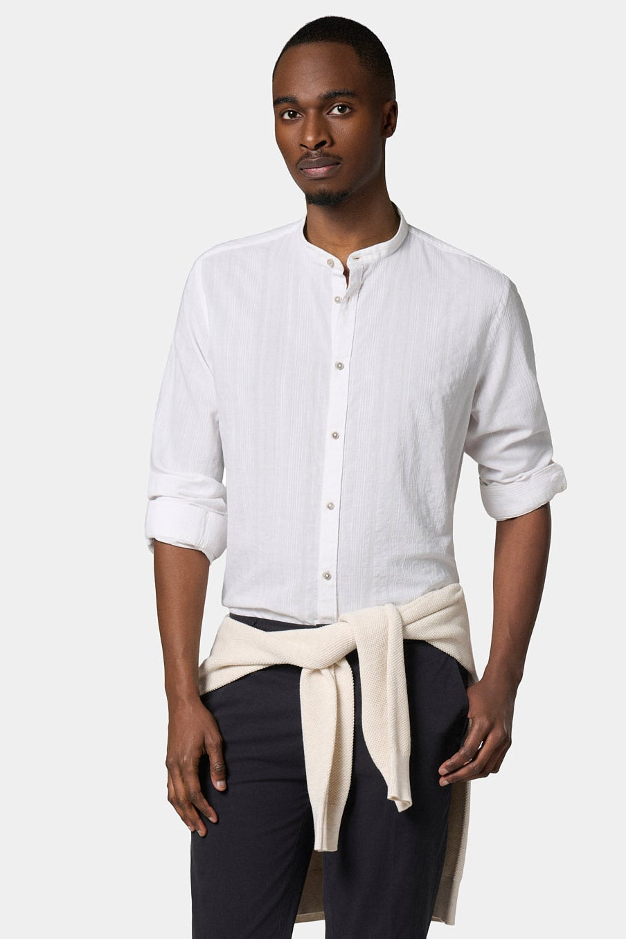 Chemise en lin coton col mao coupe confortable Jerem, col mao, coupe confortable