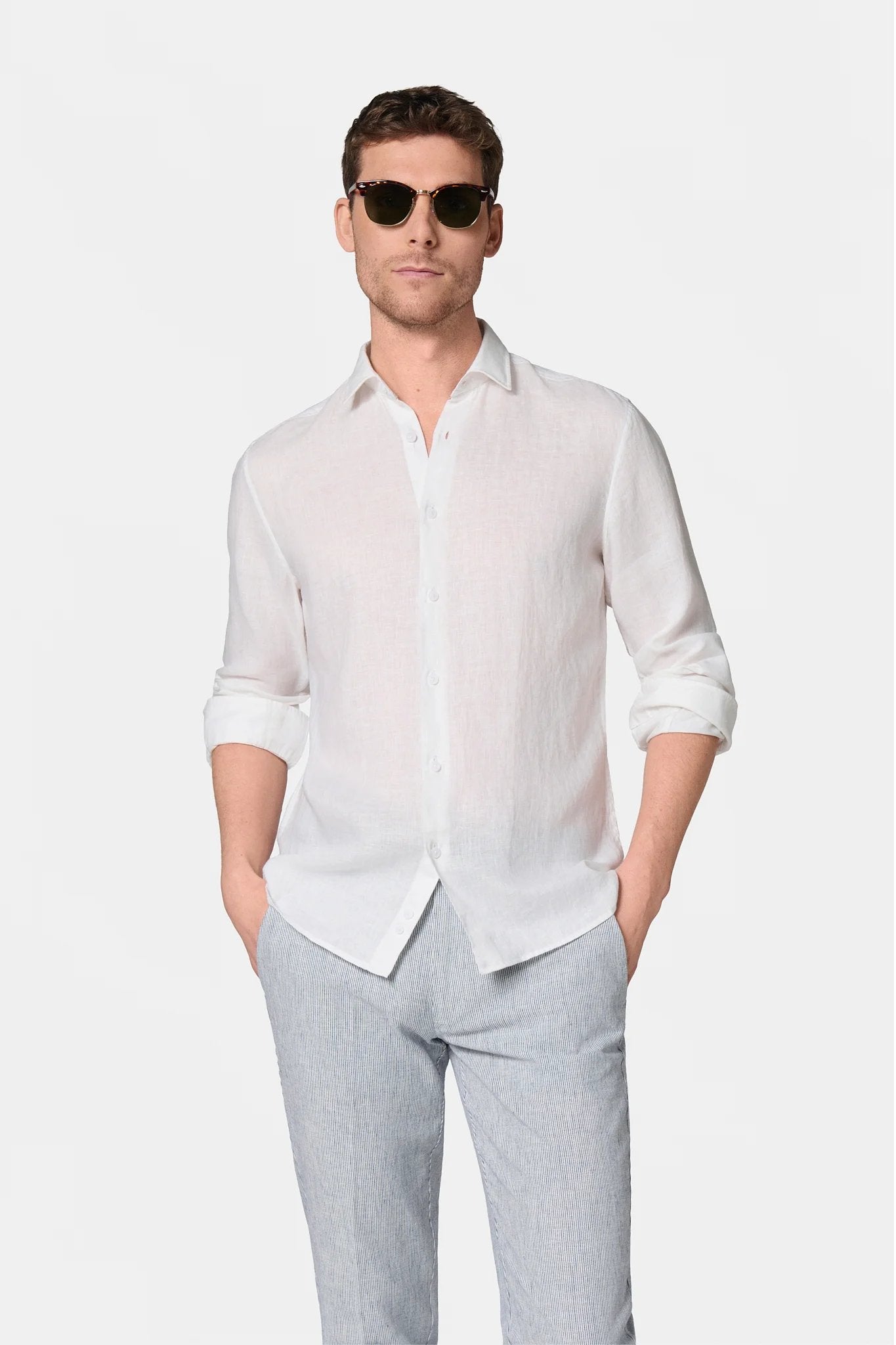 Chemise en pur lin coupe confortable Jerem, col classique, coupe confortable