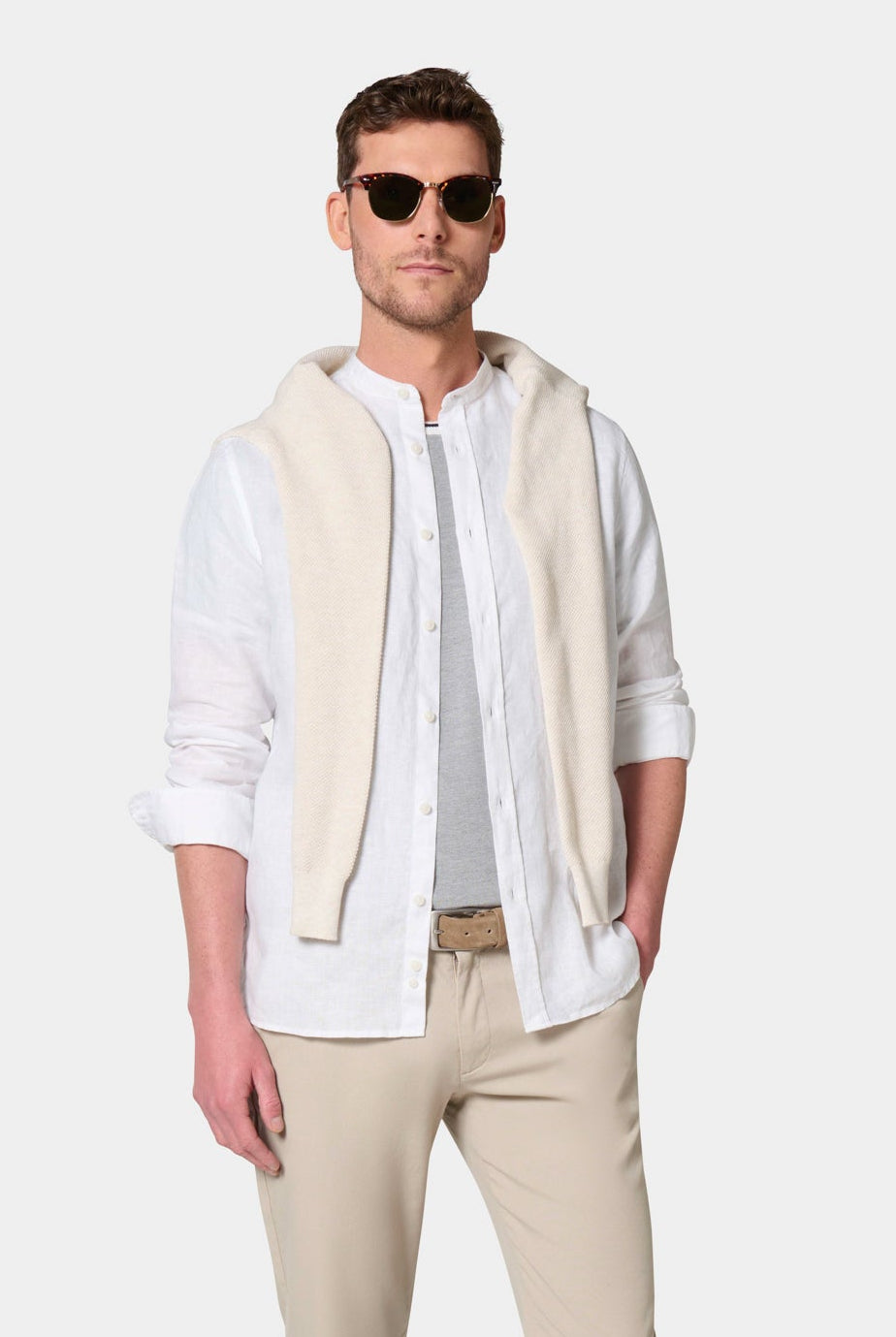 Chemise en lin Jerem, col mao, coupe confortable