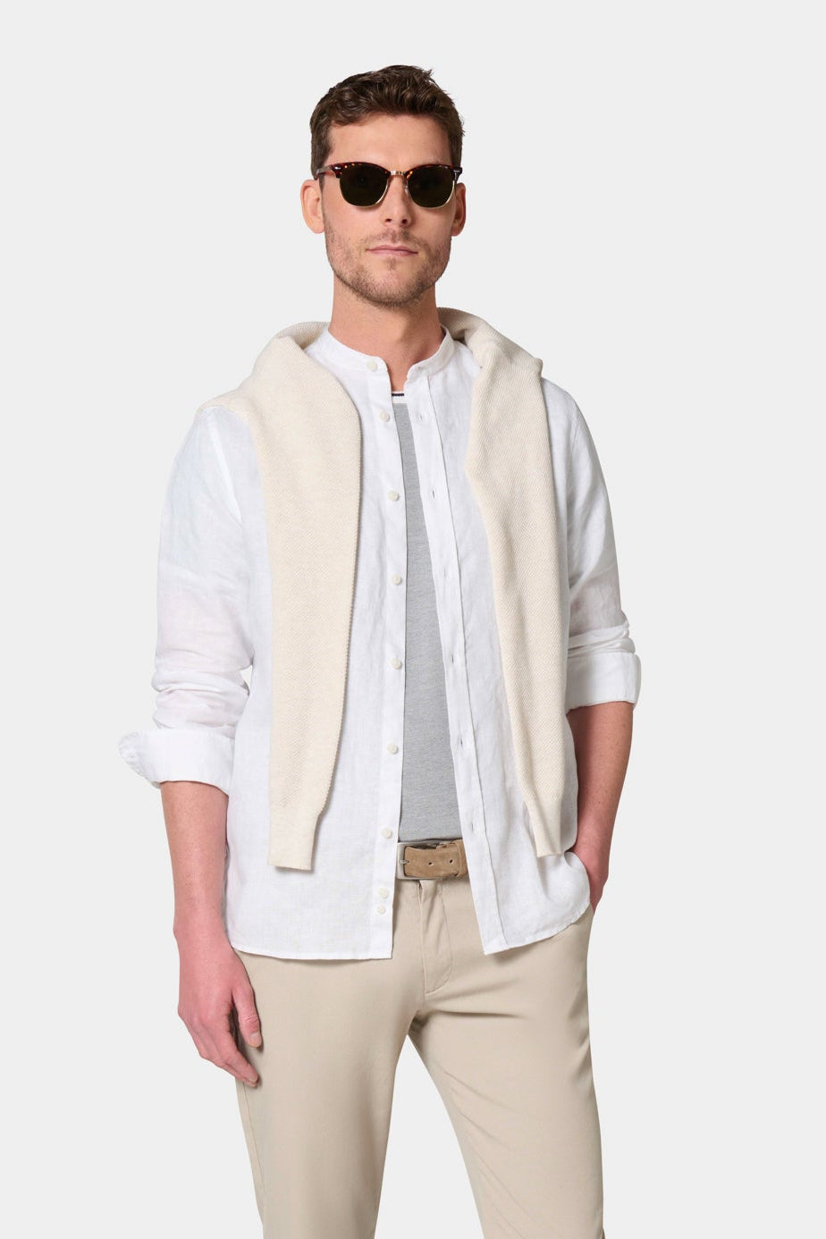 Chemise en lin Jerem, col mao, coupe confortable