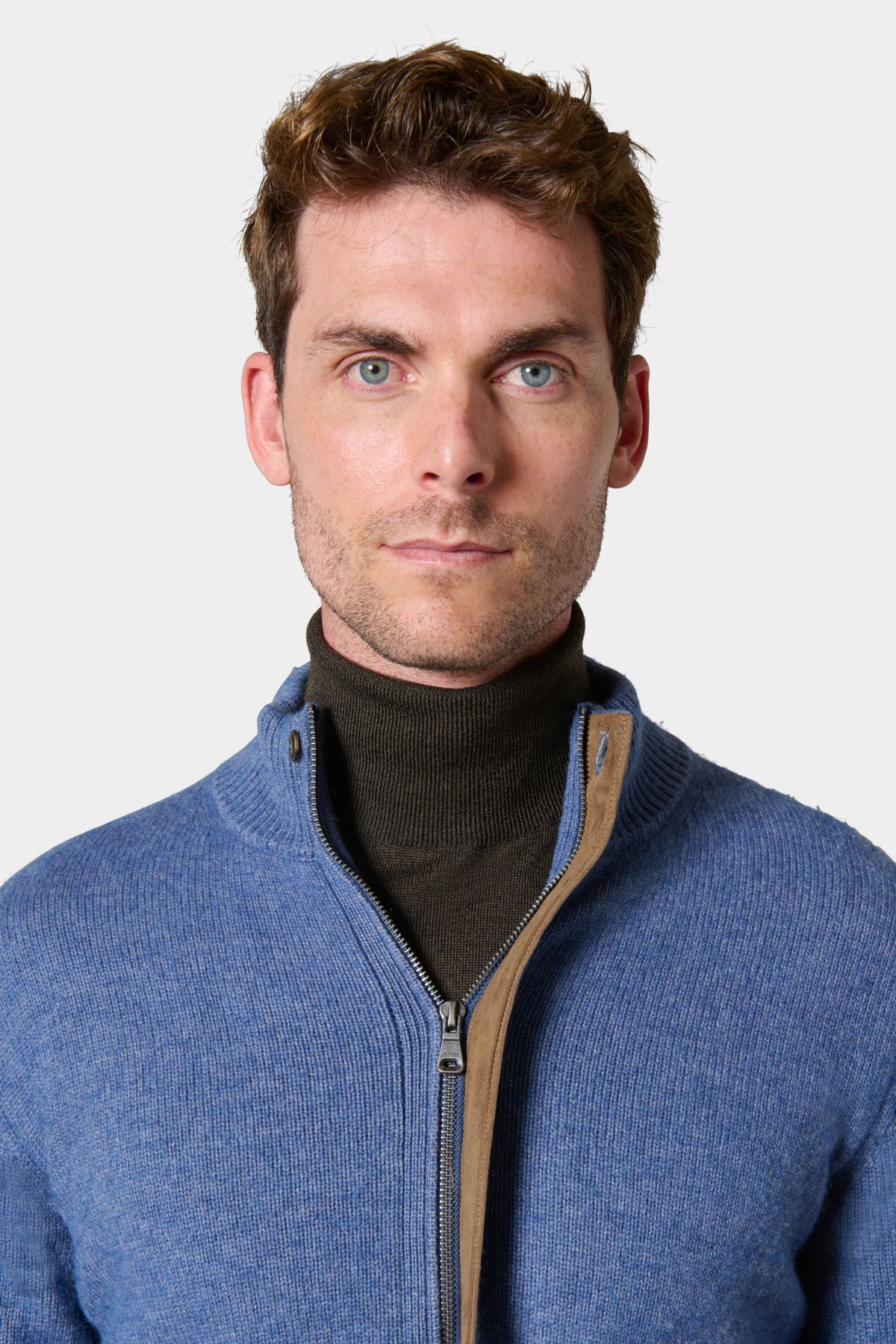 Zip-up high-neck cardigan in wool knit