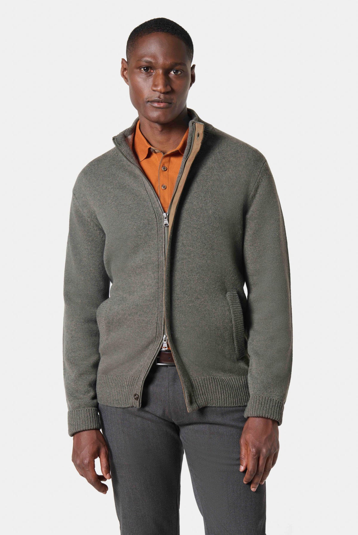 Gilet zippé col montant en maille de laine Jerem Paris