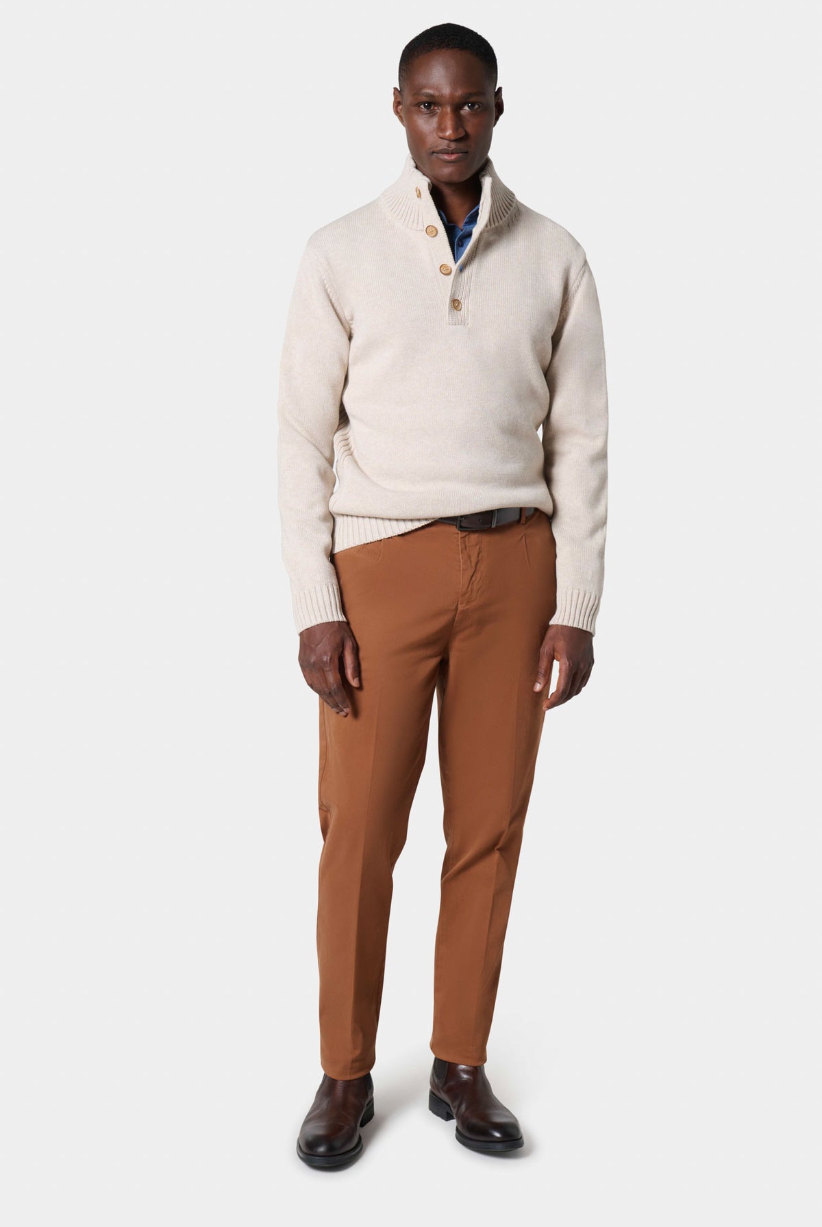 Pull col montant boutonné en coton, coloris ivoire — Jerem Paris