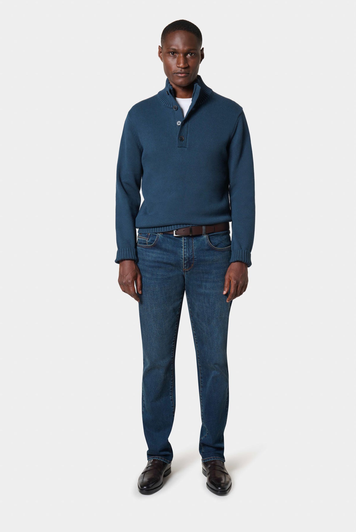 Pull col montant boutonné en coton, coloris vert — Jerem Paris