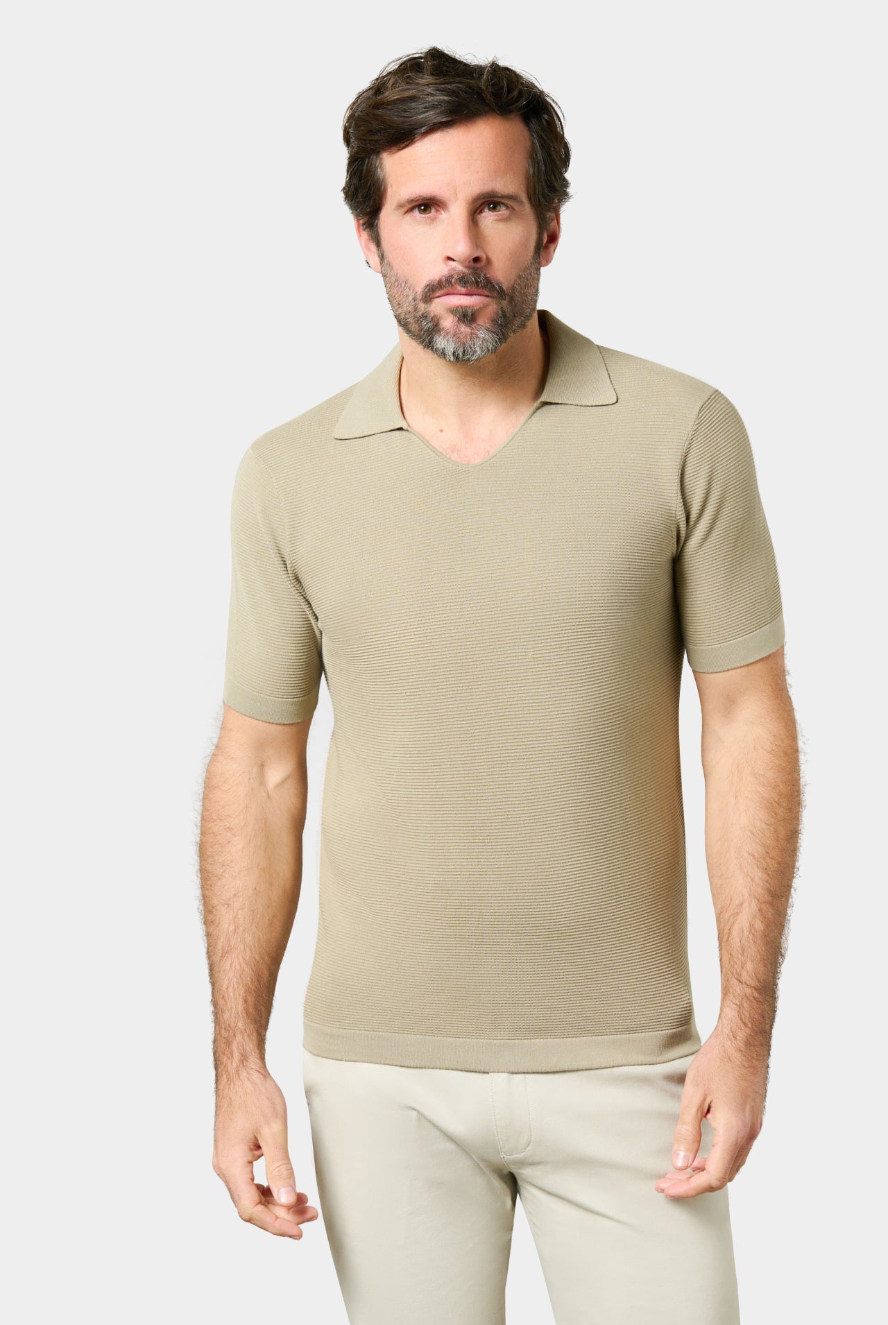 Pull manche courte col polo ouvert magda Jerem, col polo, manches courtes, coloris beige