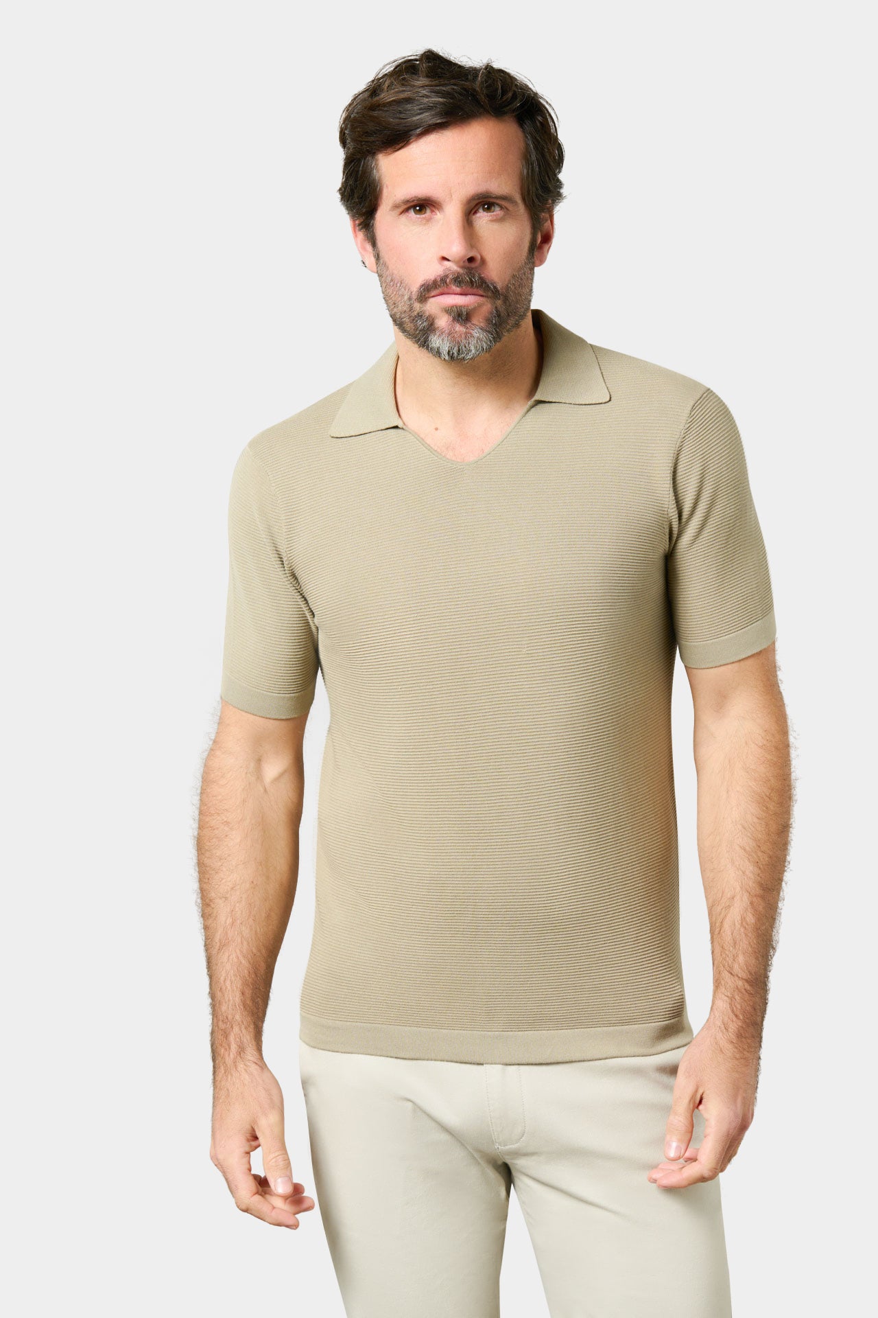 Pull manche courte col polo ouvert magda Jerem, col polo, manches courtes, coloris beige