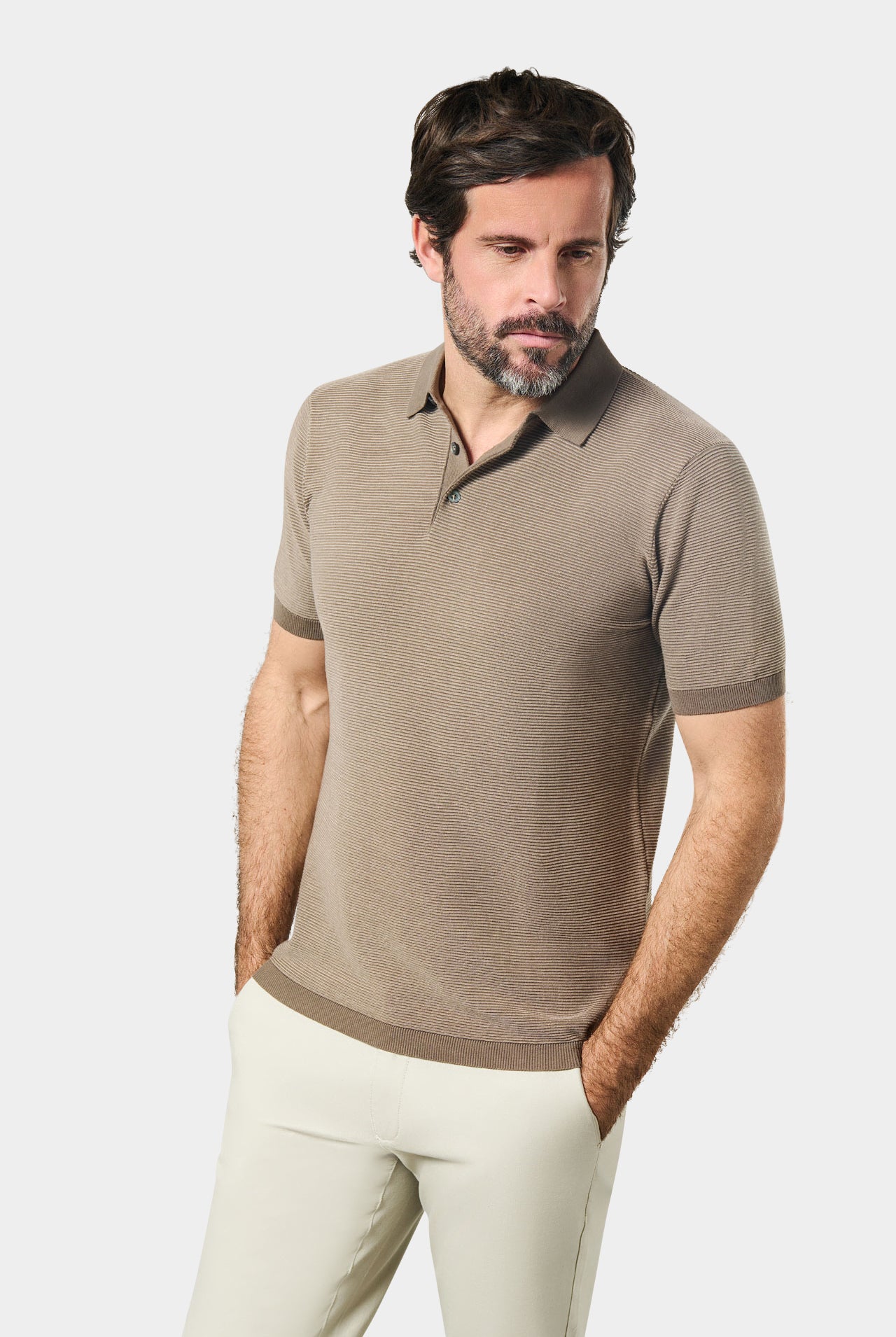 Pull manche courte col polo ouvert matin Jerem, coupe droite, manches courtes