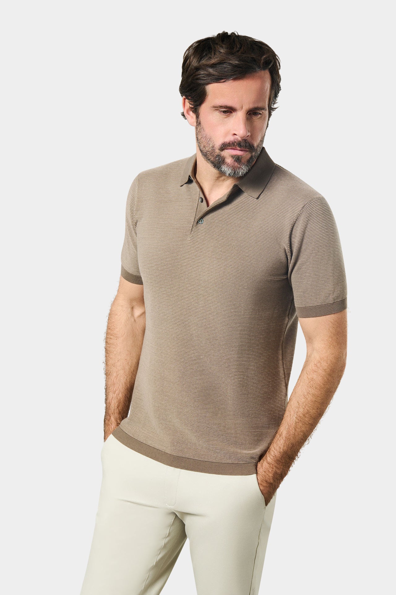Pull manche courte col polo ouvert matin Jerem, coupe droite, manches courtes