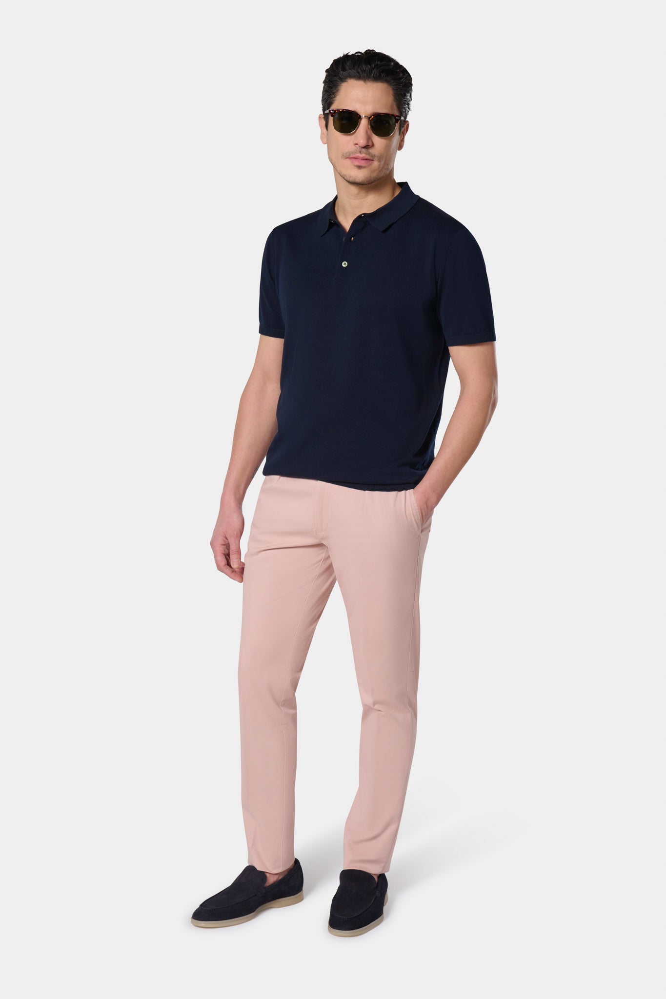 Jerem — Pull manche courte col polo bleu canard