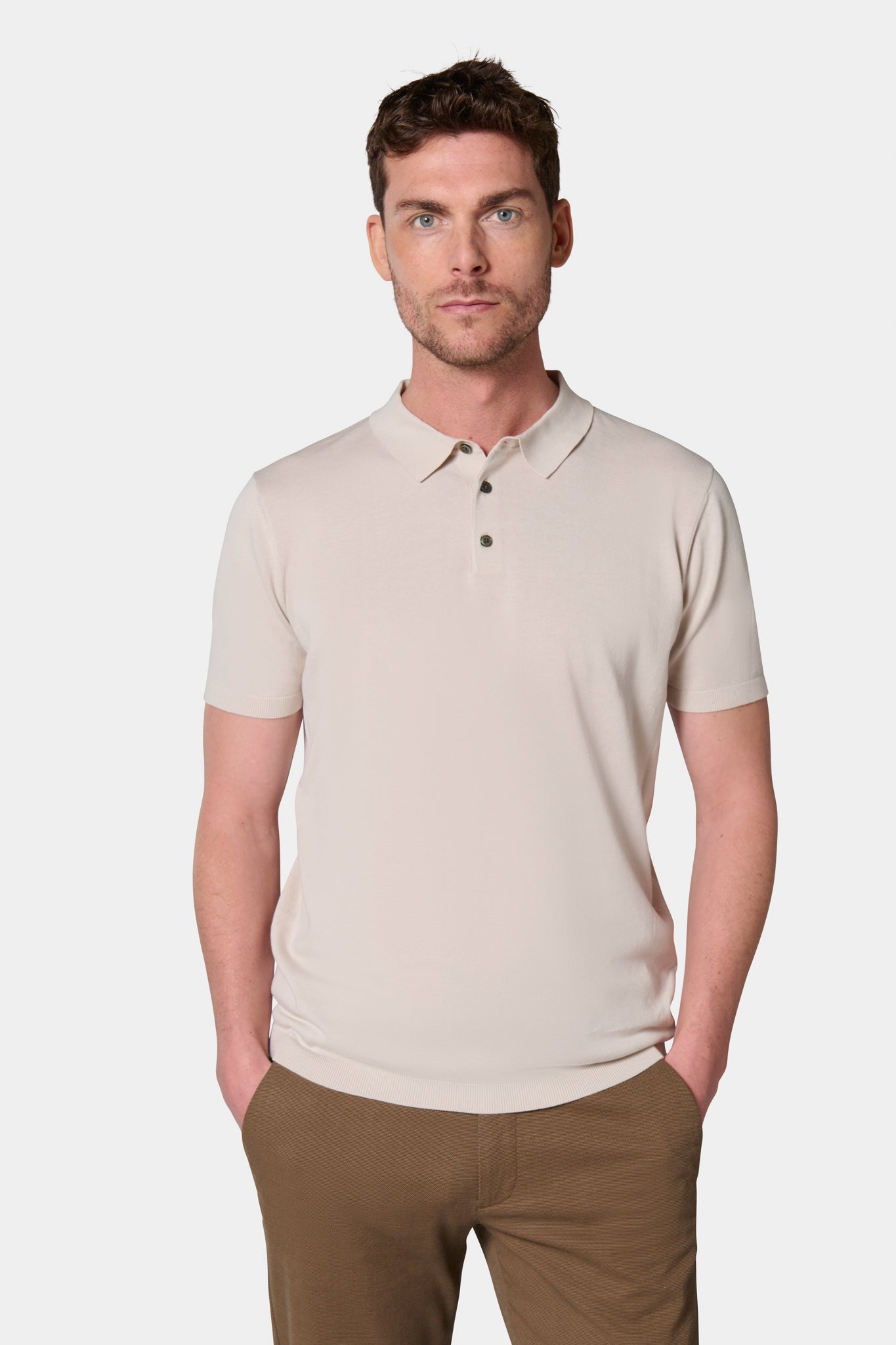 Pull manche courte col polo bleu canard - Jerem