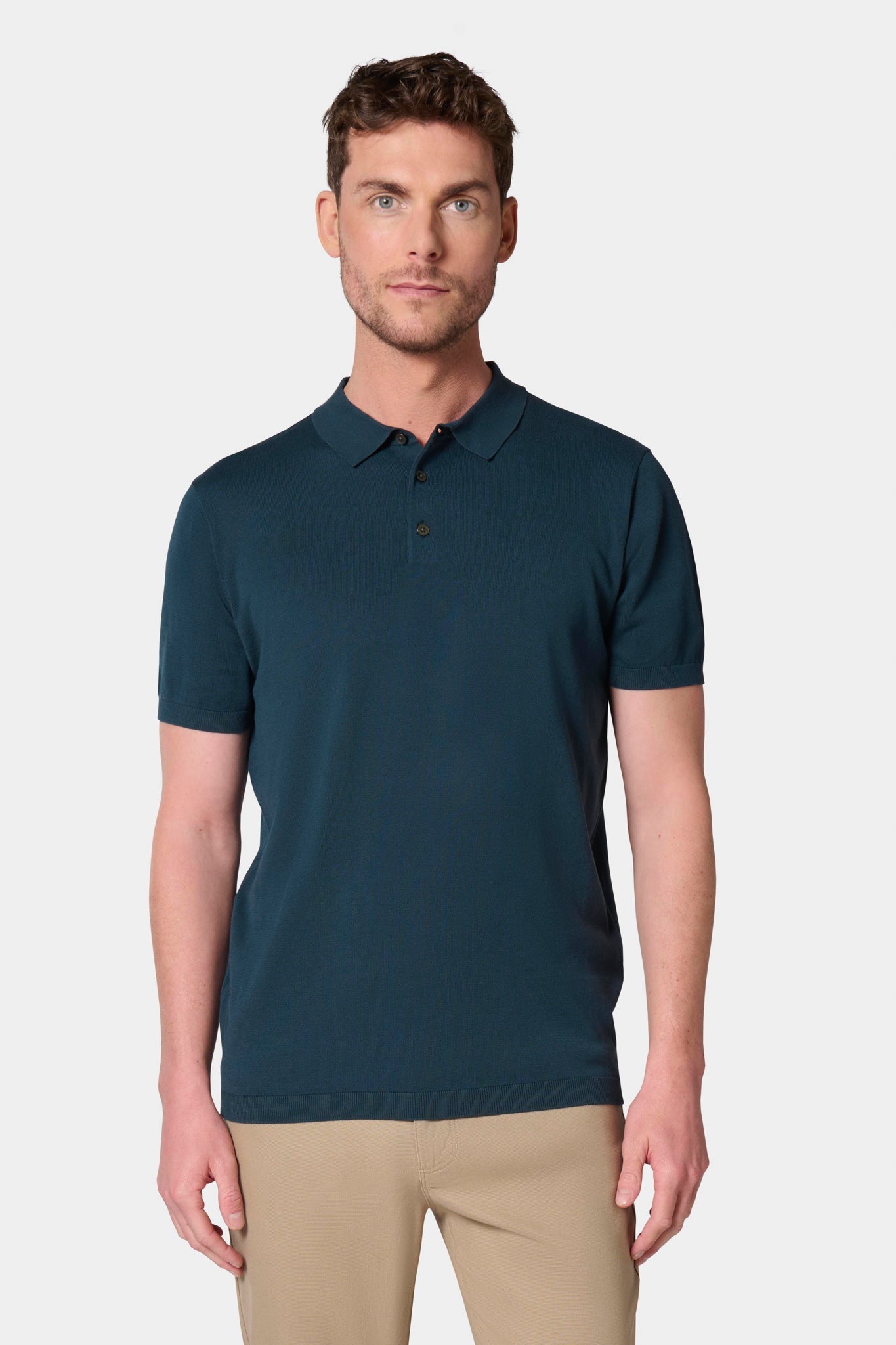 Pull manche courte col polo bleu canard, Jerem