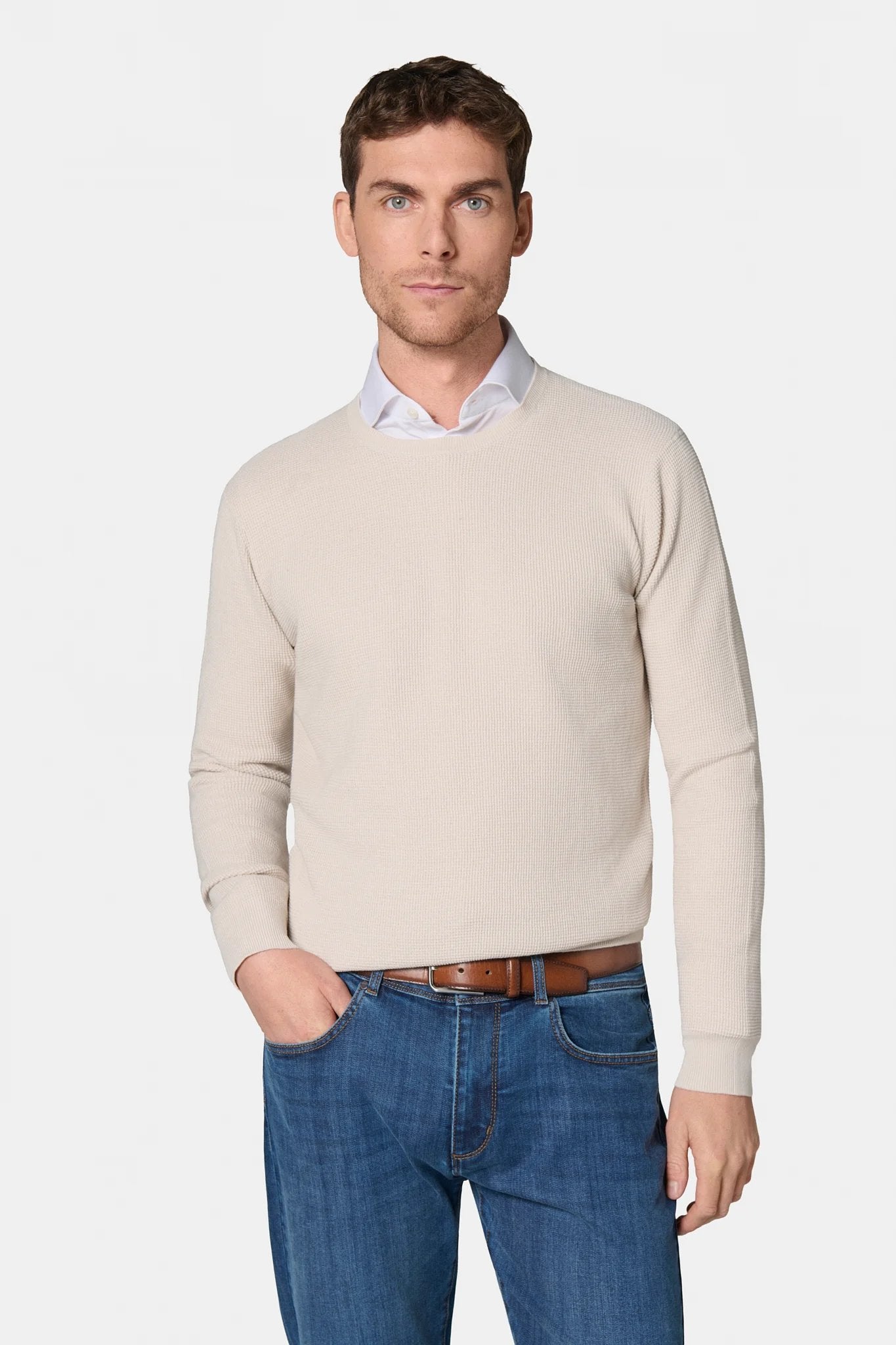 Pull col rond en pur coton, Jerem