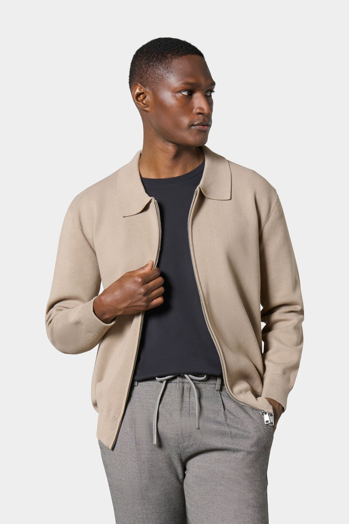 Cárdigan con cremallera y cuello camisero en punto milano Jerem – vista 4