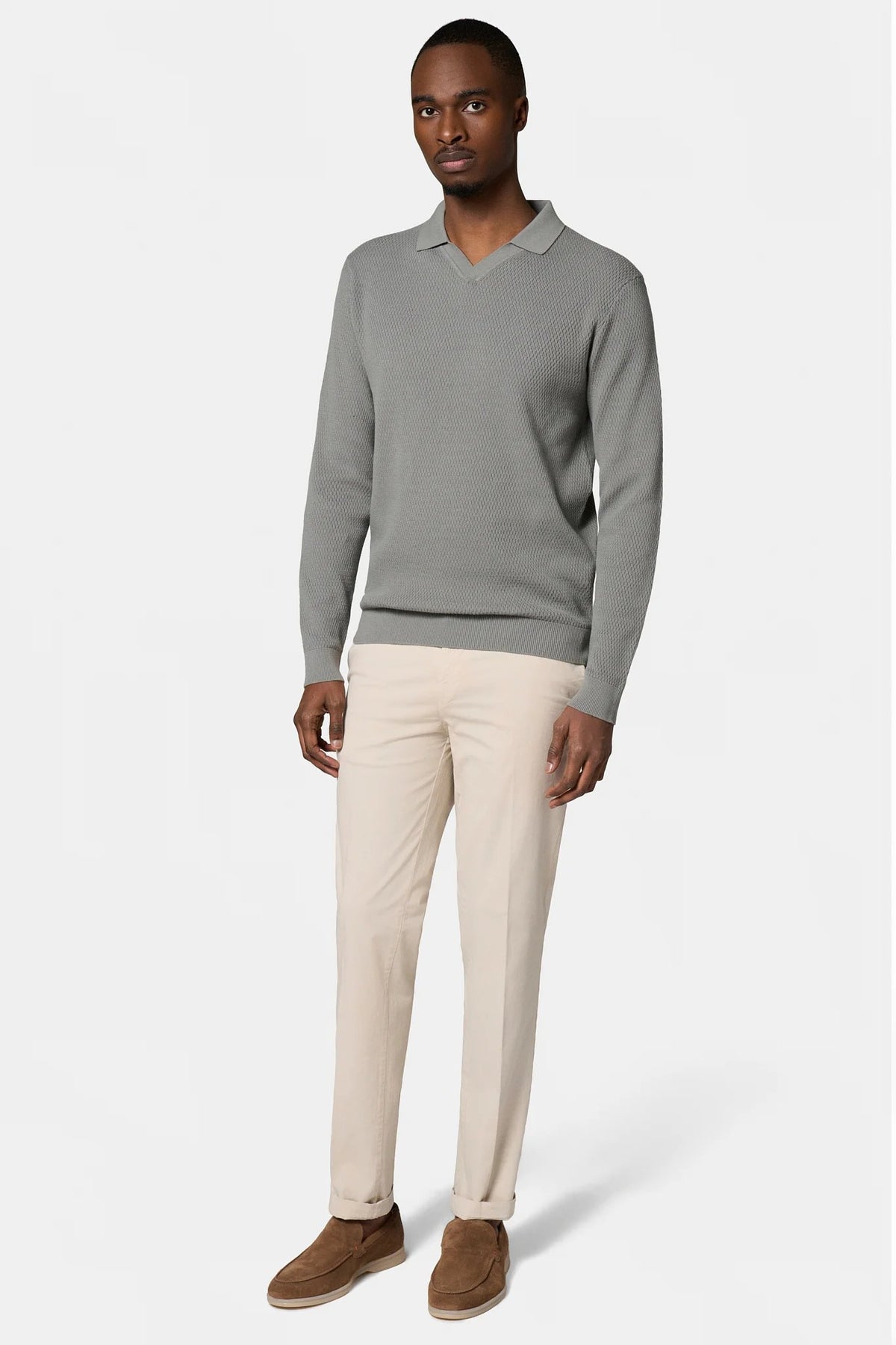 Jerem open polo collar jumper, polo collar, grey, view 3