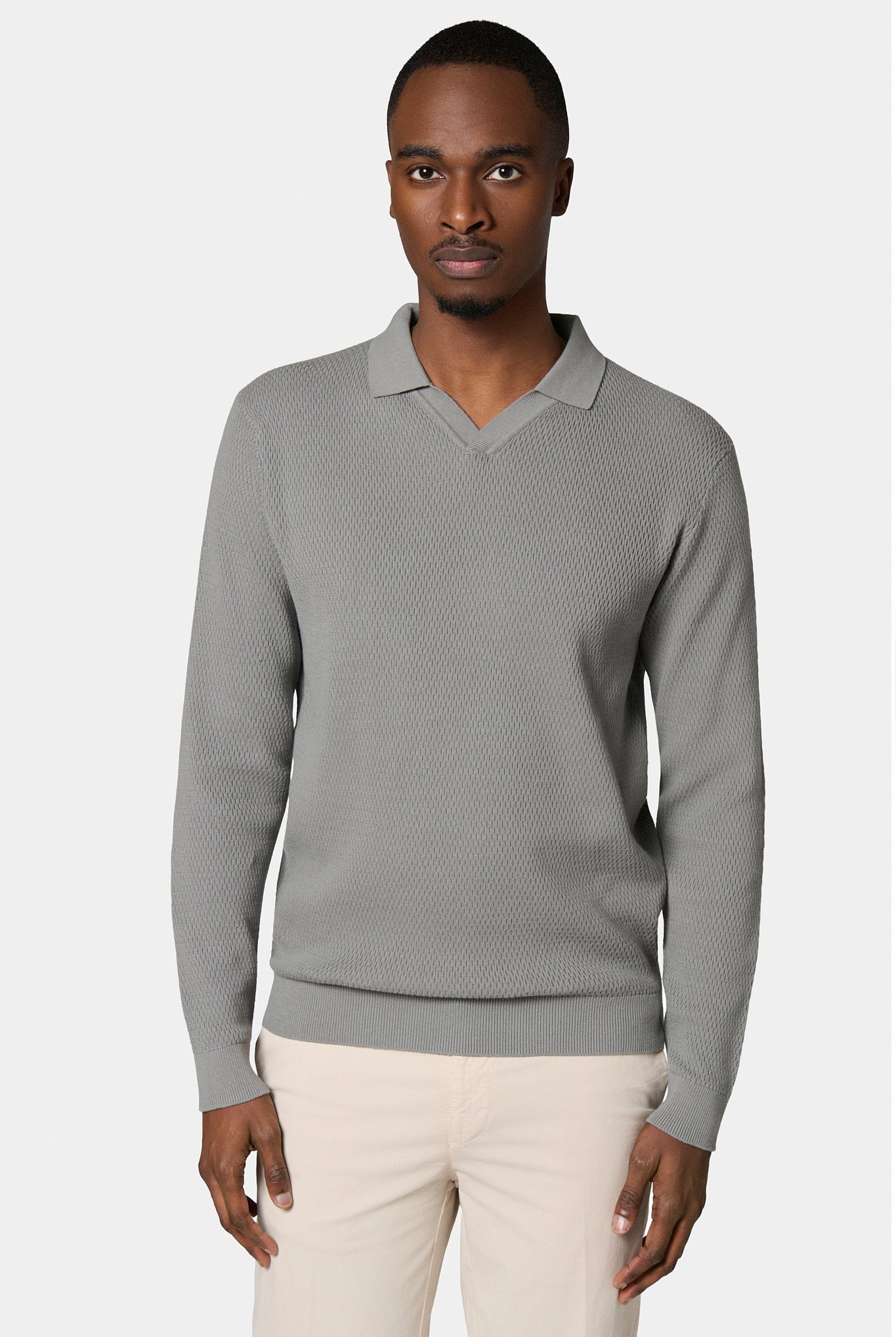 Pull col polo ouvert Jerem, col polo, coloris gris