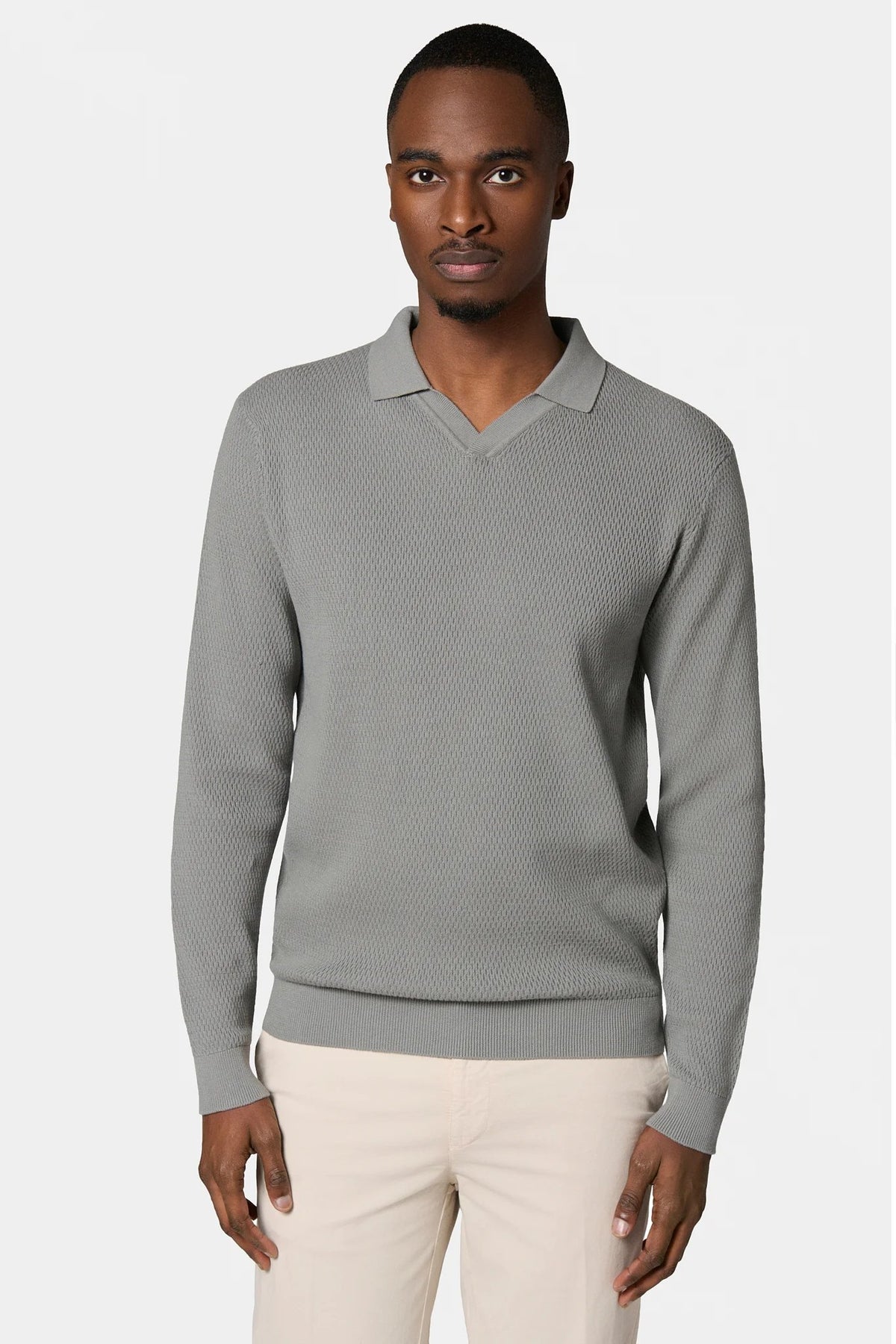 Jerem open polo collar jumper, polo collar, grey
