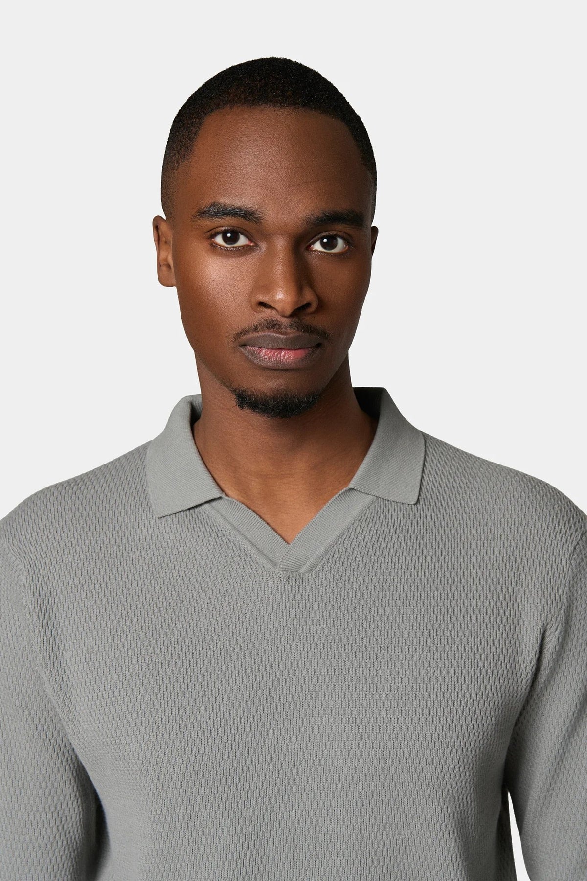 Jerem open polo collar jumper, polo collar, grey, view 2