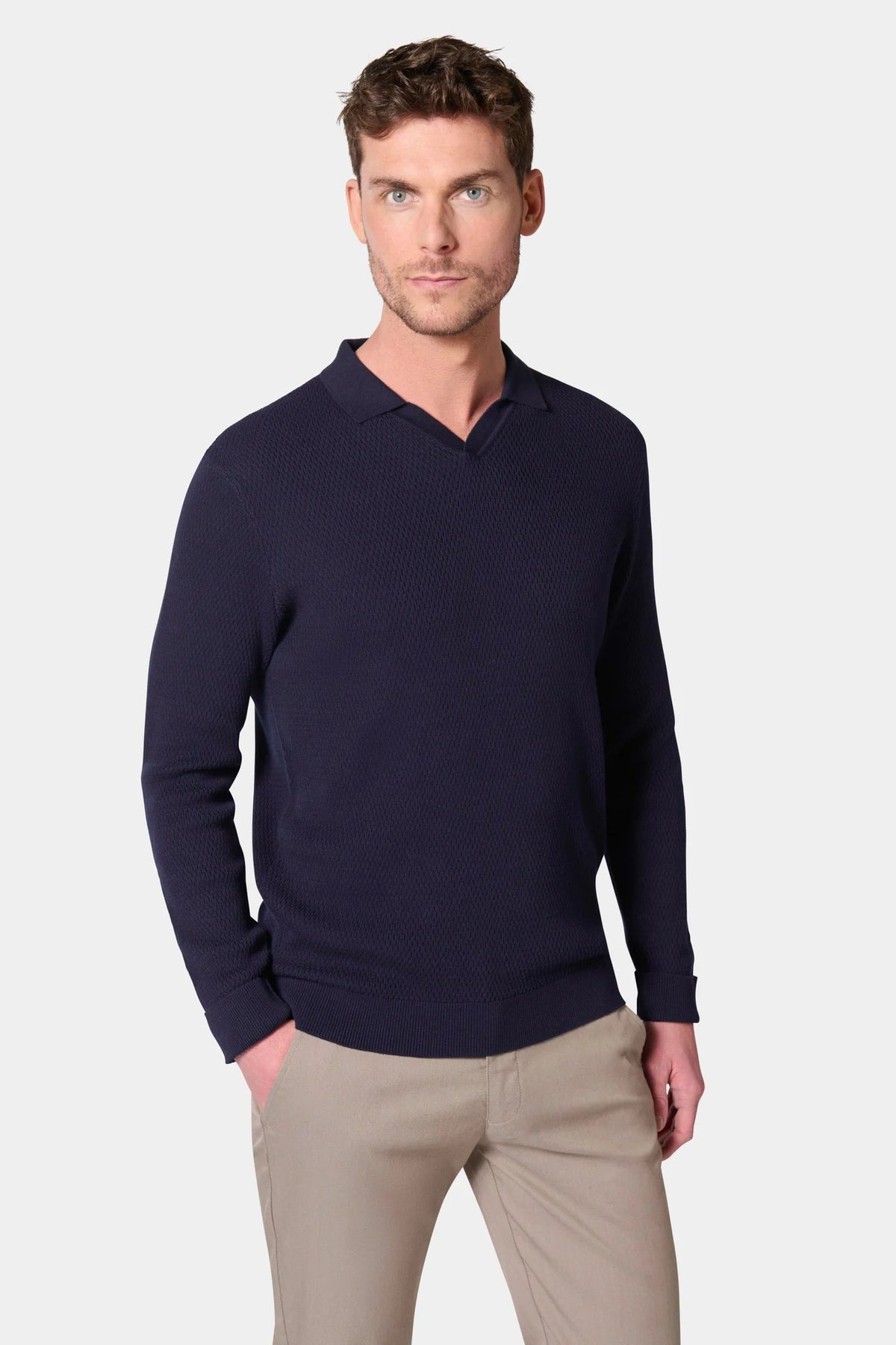 Jerem open polo collar jumper, polo collar, black