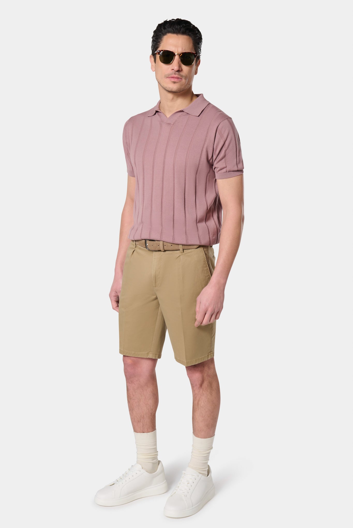 Pull manche courte col polo ouvert Jerem, col polo, manches courtes, coloris rose poudré