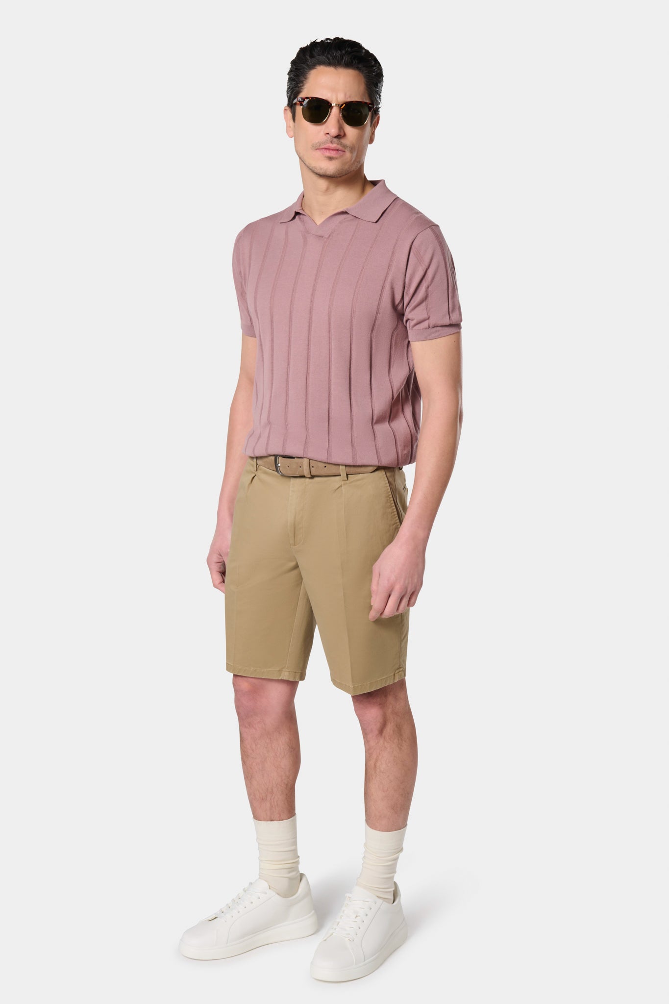 Pull manche courte col polo ouvert Jerem, col polo, manches courtes, coloris rose poudré