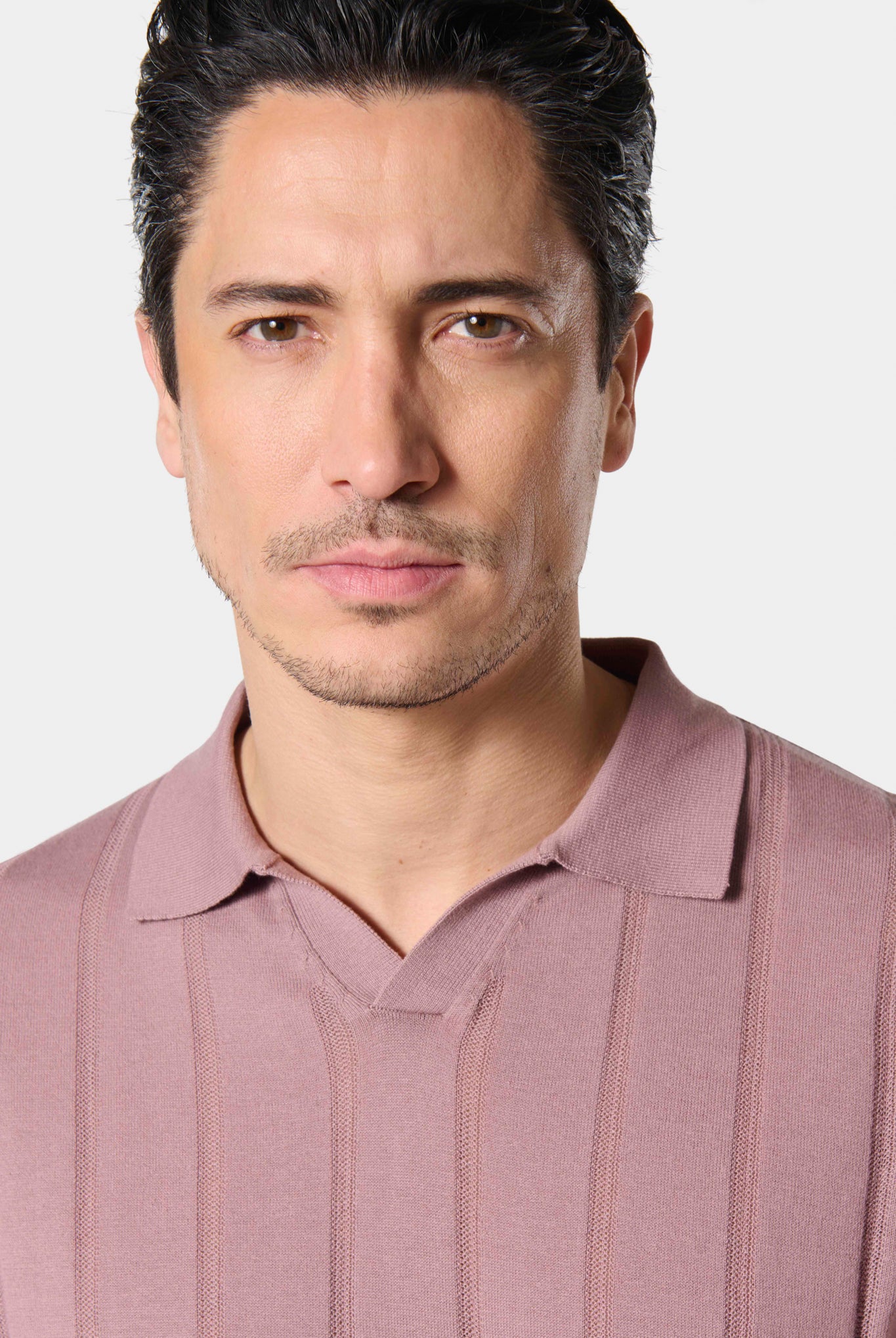 Pull manche courte col polo ouvert Jerem, col polo, coloris rose poudré