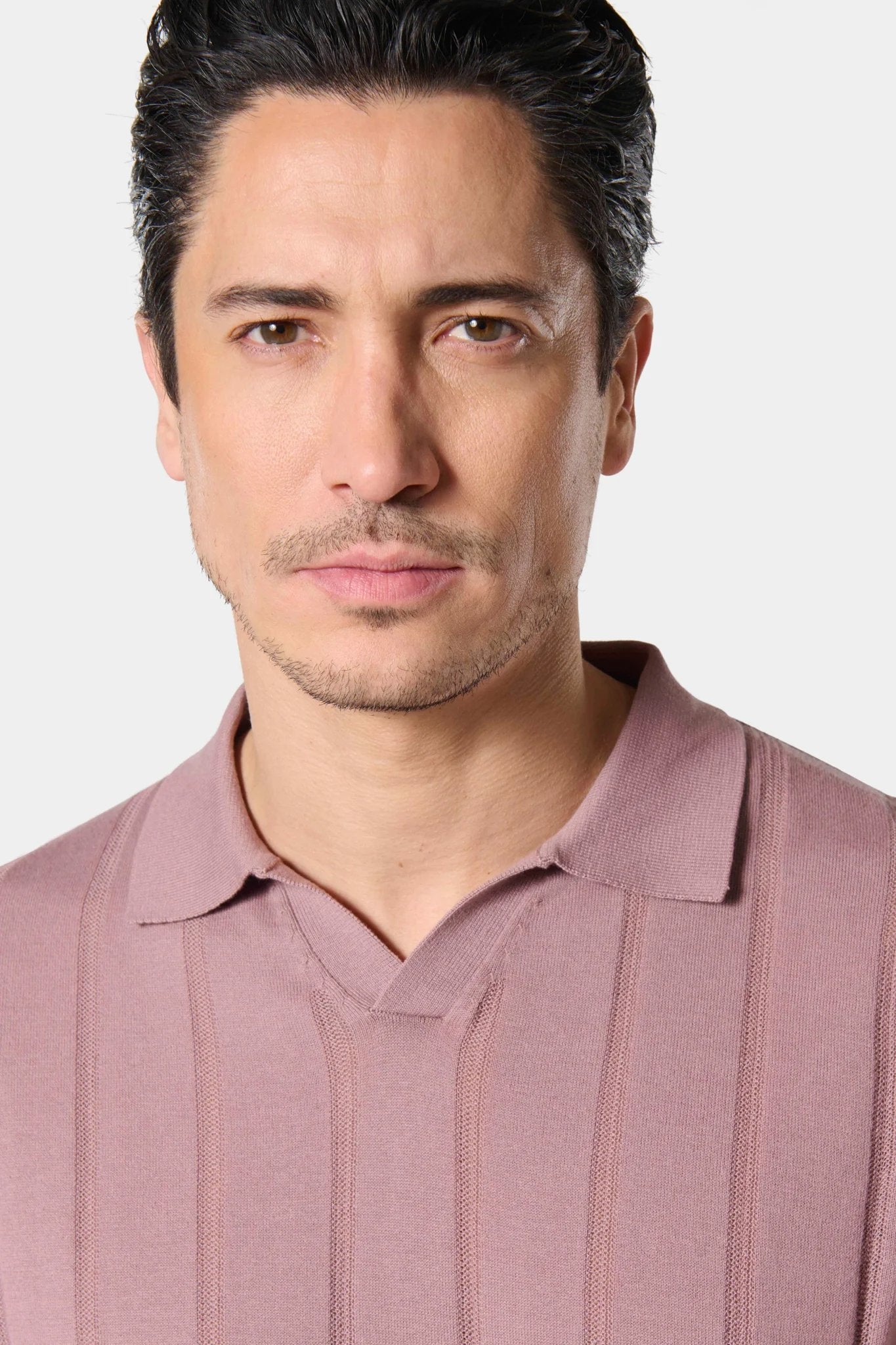 Pull manche courte col polo ouvert Jerem, col polo, coloris rose poudré