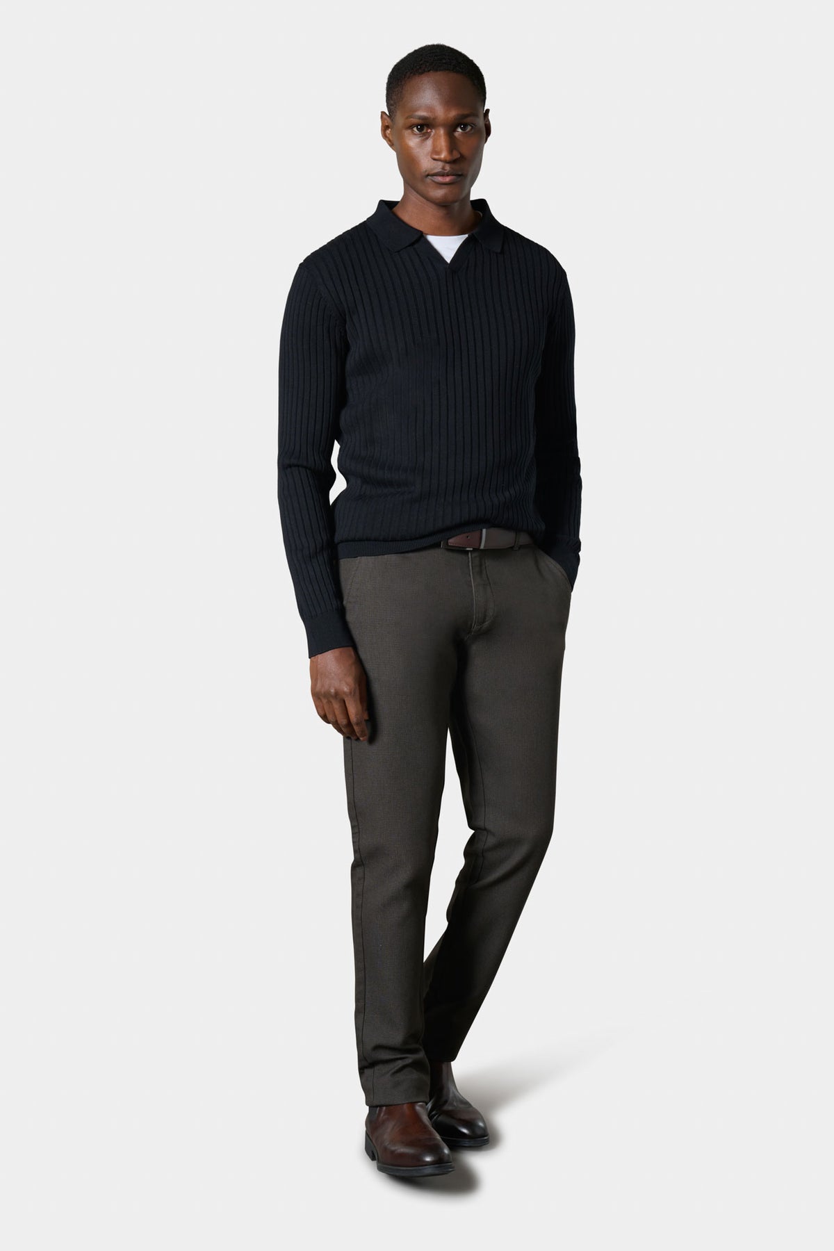 Pull col polo ouvert en maille jacquard