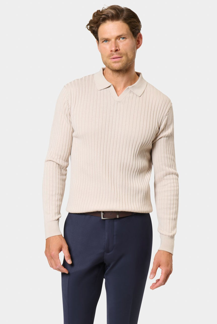 Pull col polo ouvert en maille jacquard Jerem Paris, vue de dos