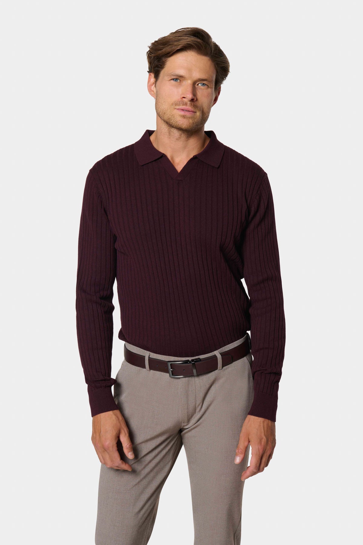 Pull col polo ouvert en maille jacquard Jerem Paris