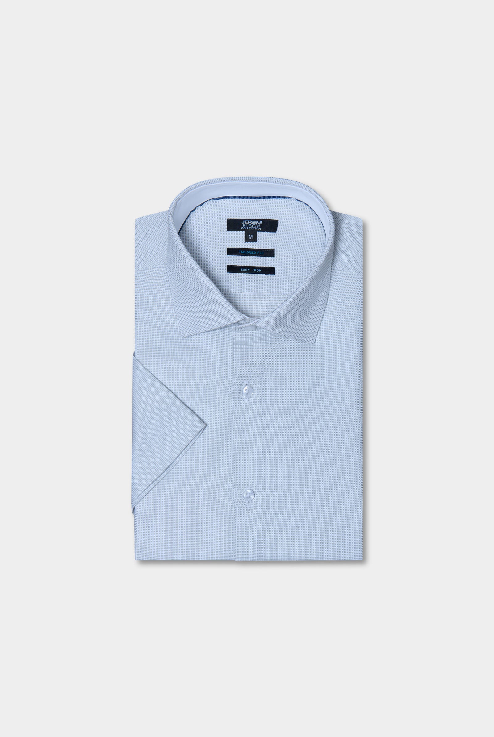 Chemise bicolore texturé en coton manches courtes repassage facile ajustée Jerem, repassage facile, col semi-italien