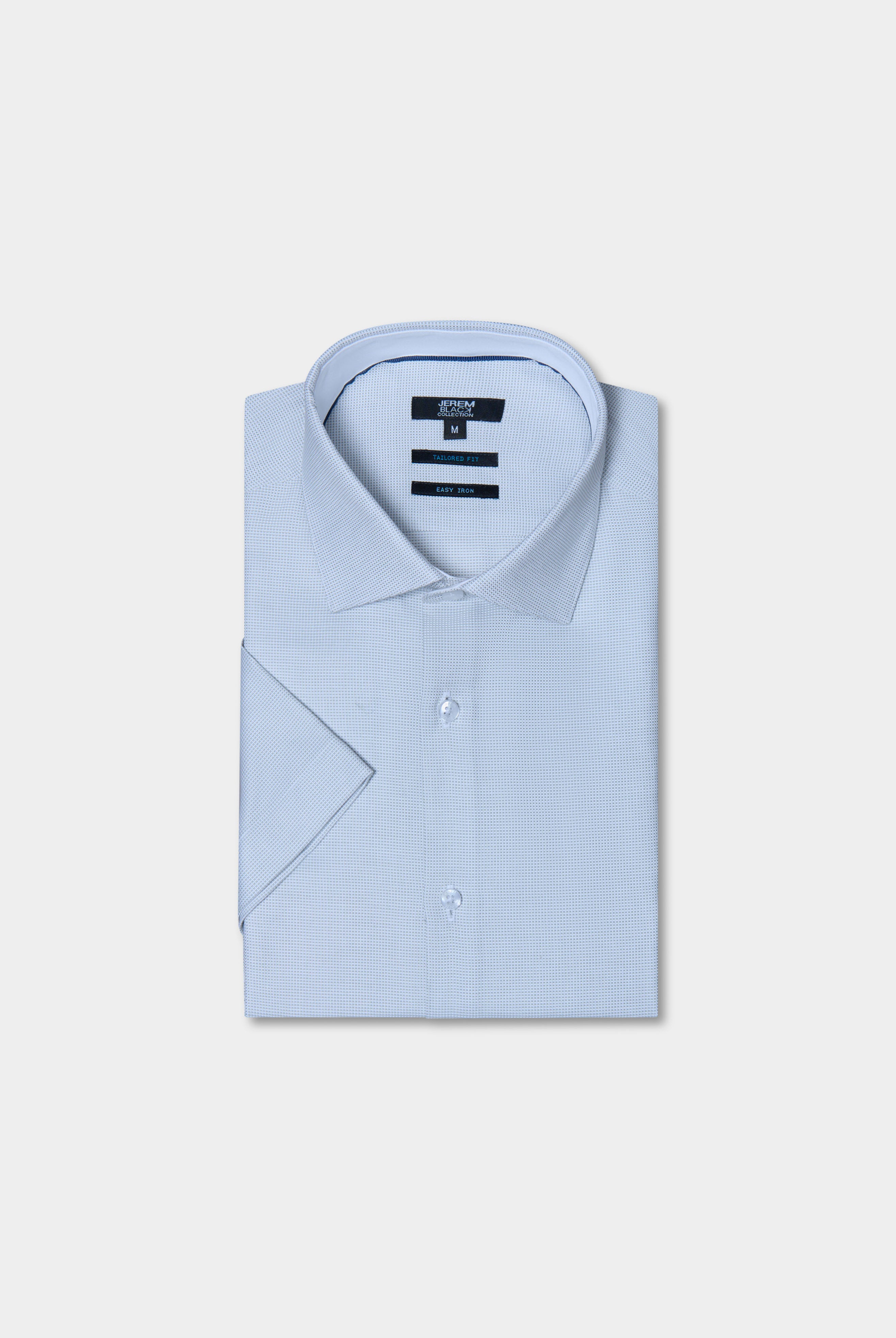 Chemise bicolore texturé en coton manches courtes repassage facile ajustée Jerem, repassage facile, col semi-italien