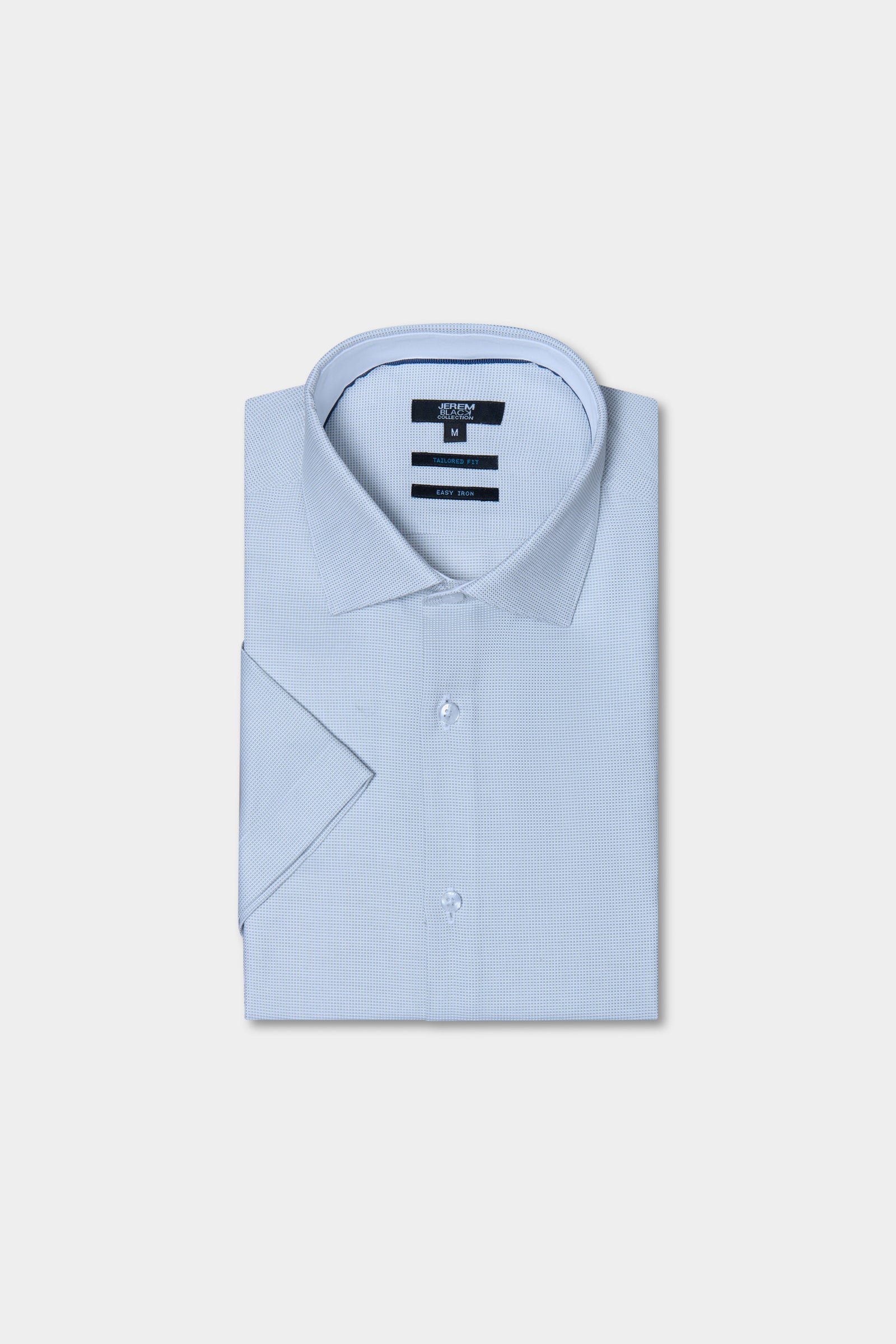 Chemise bicolore texturé en coton manches courtes repassage facile ajustée Jerem, repassage facile, col semi-italien