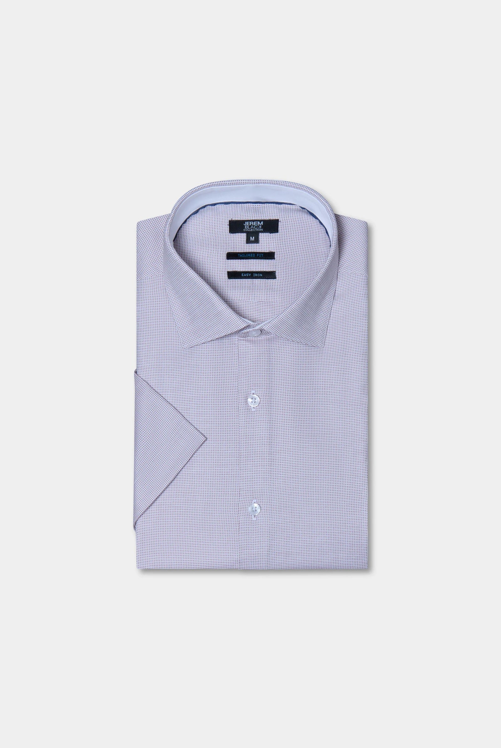 Chemise bicolore texturé en coton manches courtes repassage facile coupe ajustée Jerem, col semi-italien, manches courtes, coupe ajustée, coloris rose poud